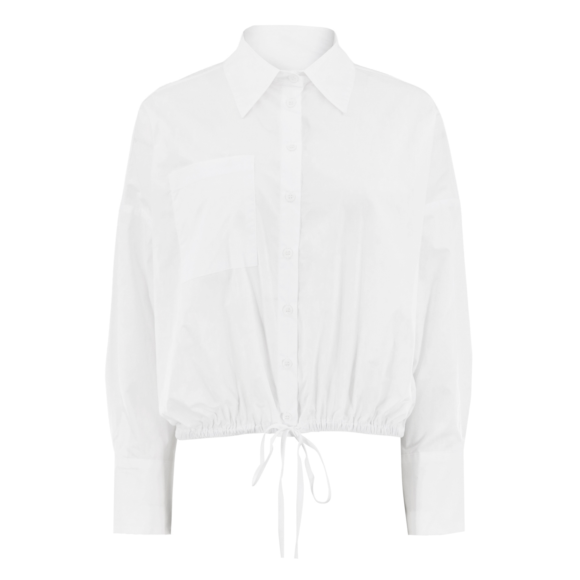 Romi Long Sleeve Poplin Shirt With Drawstring Waist
