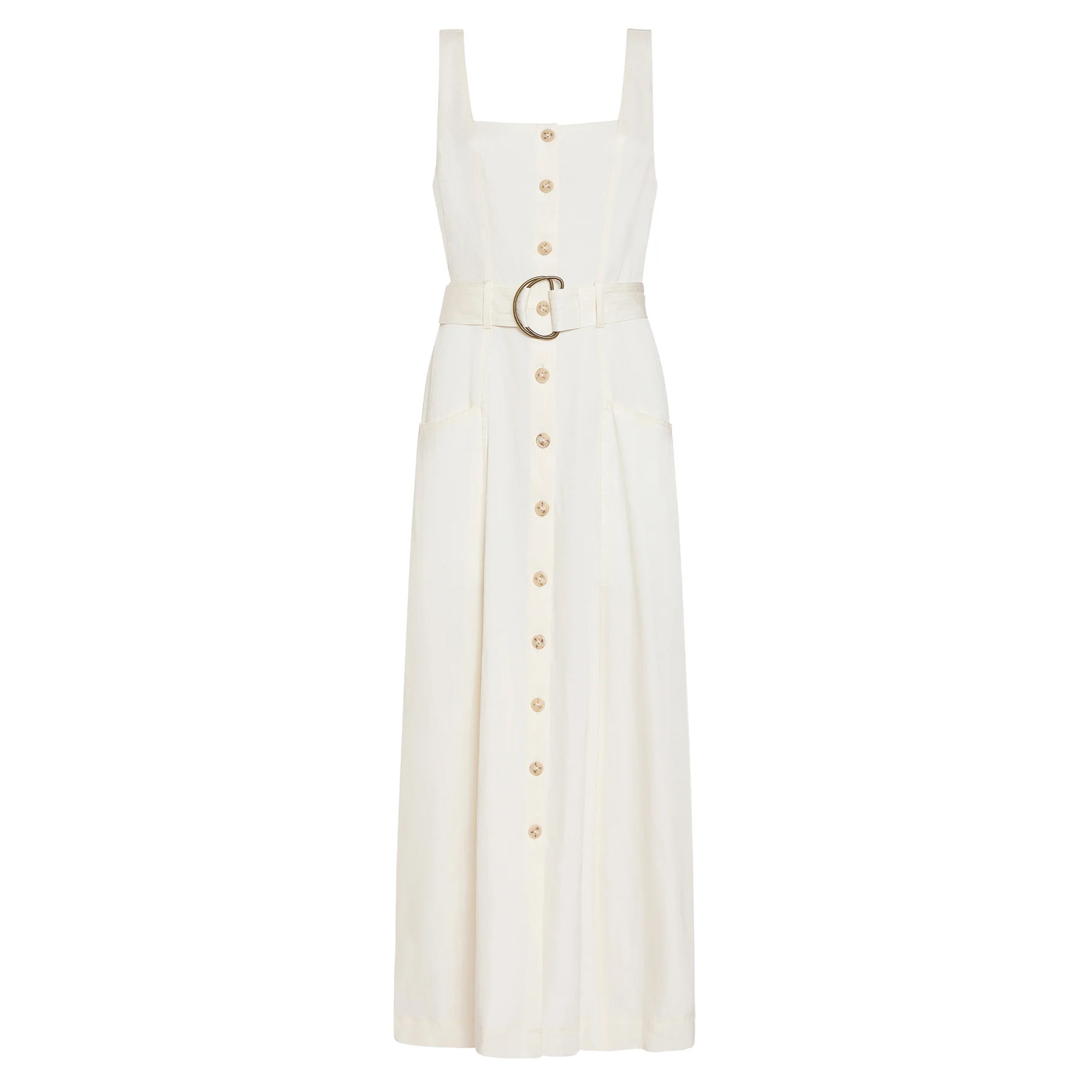 Whitner Sleeveless Belted Button-Front Midi Dress