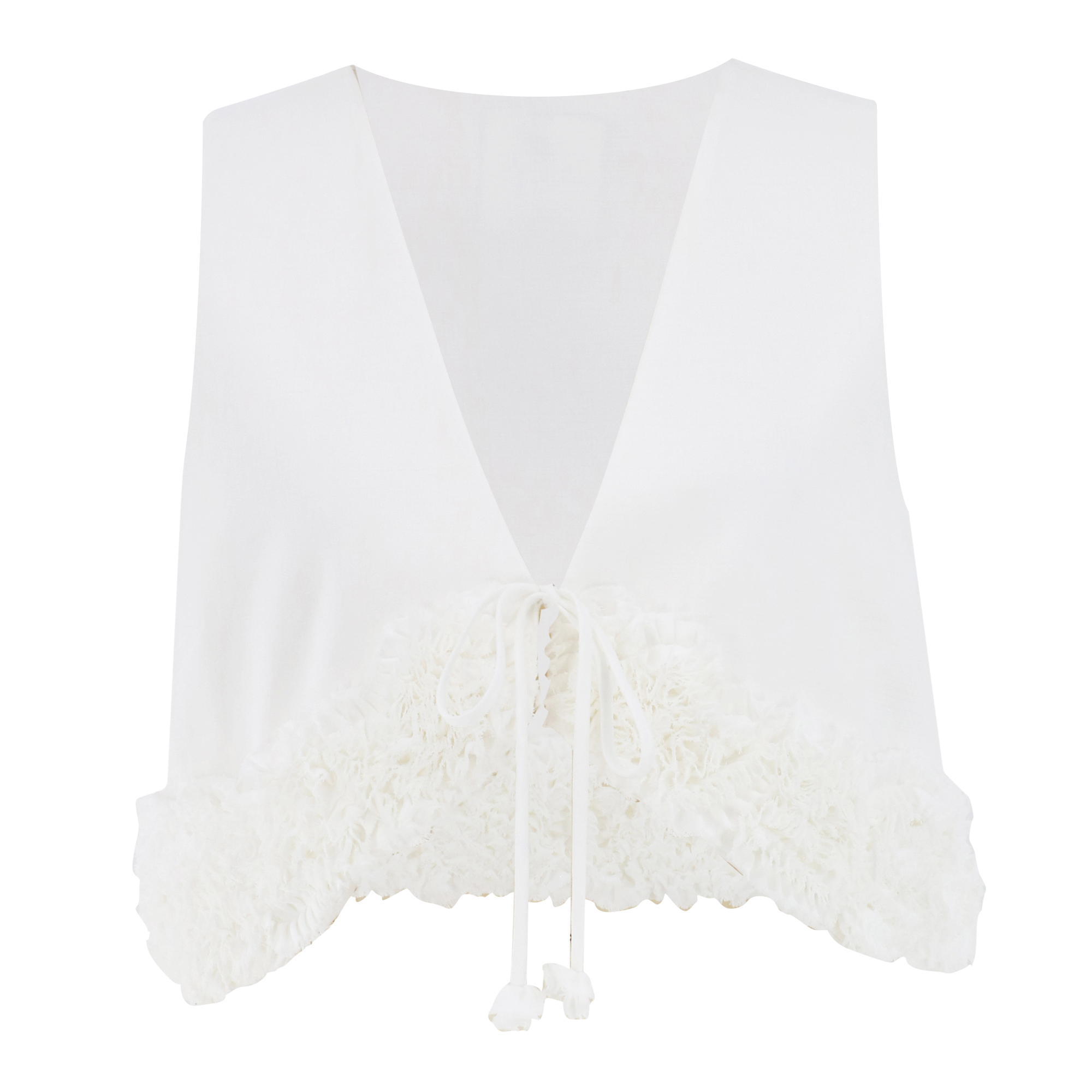 Sabine Sleeveless Tie-Front Cropped Top With Floral Trim
