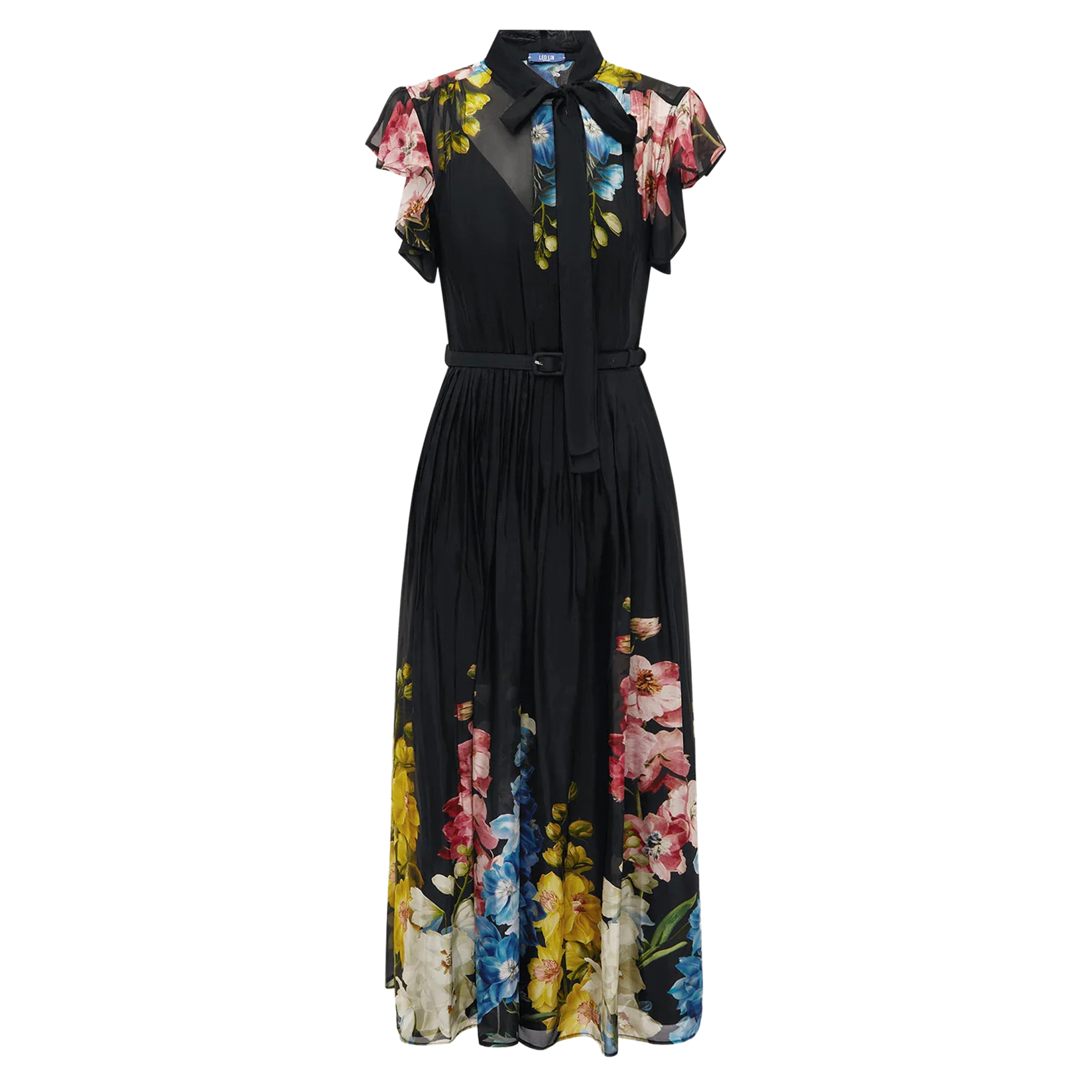 Grace Flutter Sleeve Belted Midi Dress