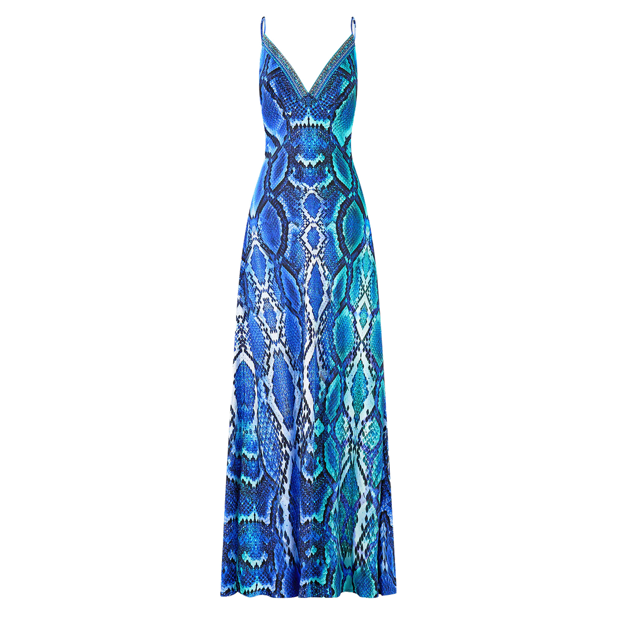 V-Neck Full Length Bias Slip Dress