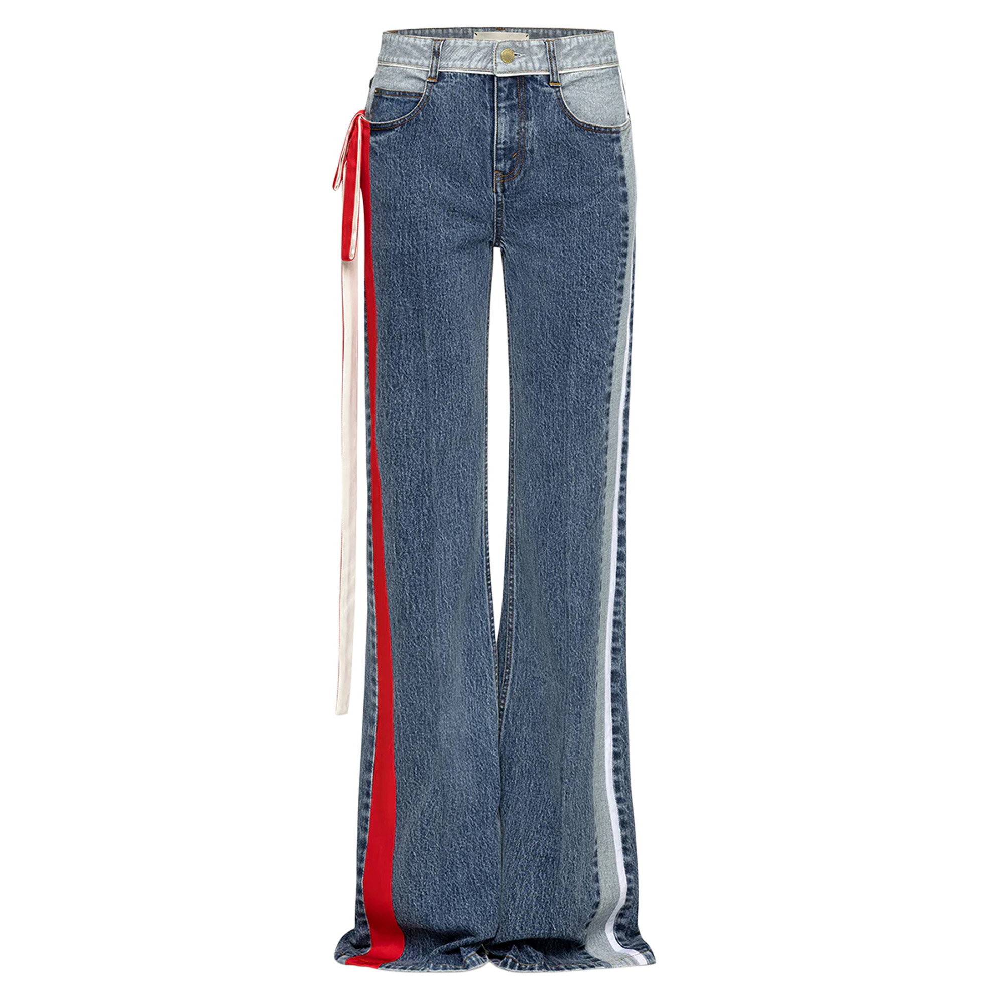 Ben Straight-Leg Satin Ribbon Detail Jeans