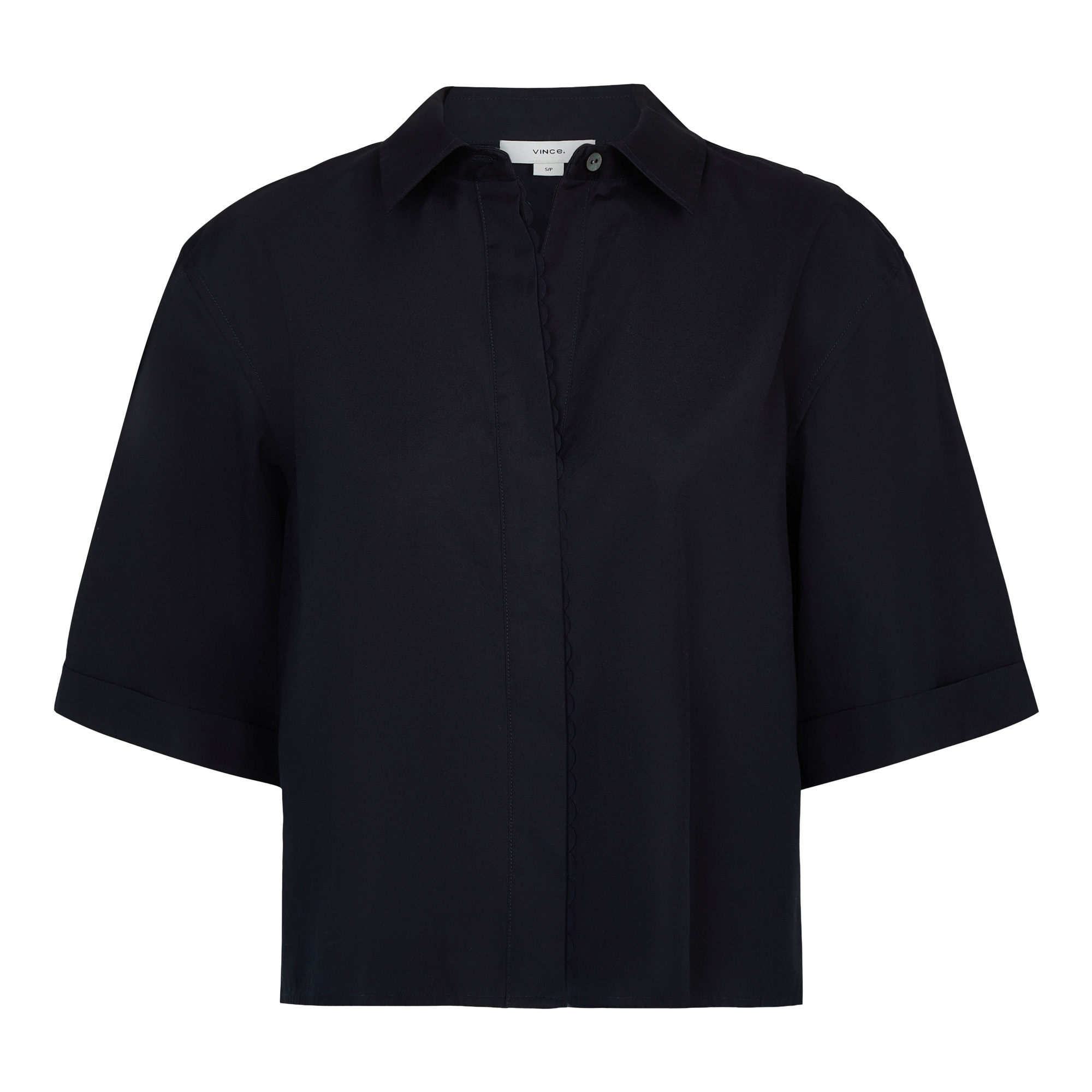 Scallop Detail Short Sleeve Button-Up Shirt