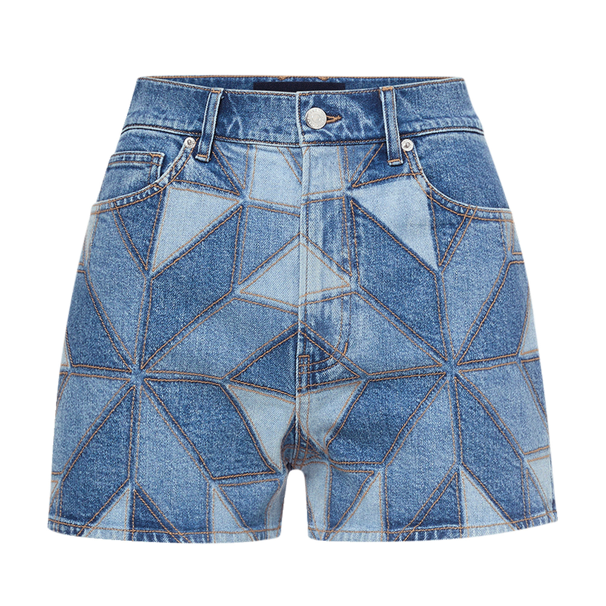 Elijah High-Rise Quilt-Print Denim Short
