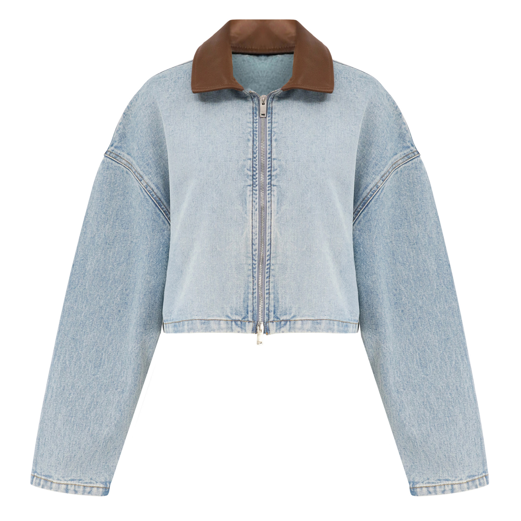 Coop Cropped Contrast Collar Denim Jacket
