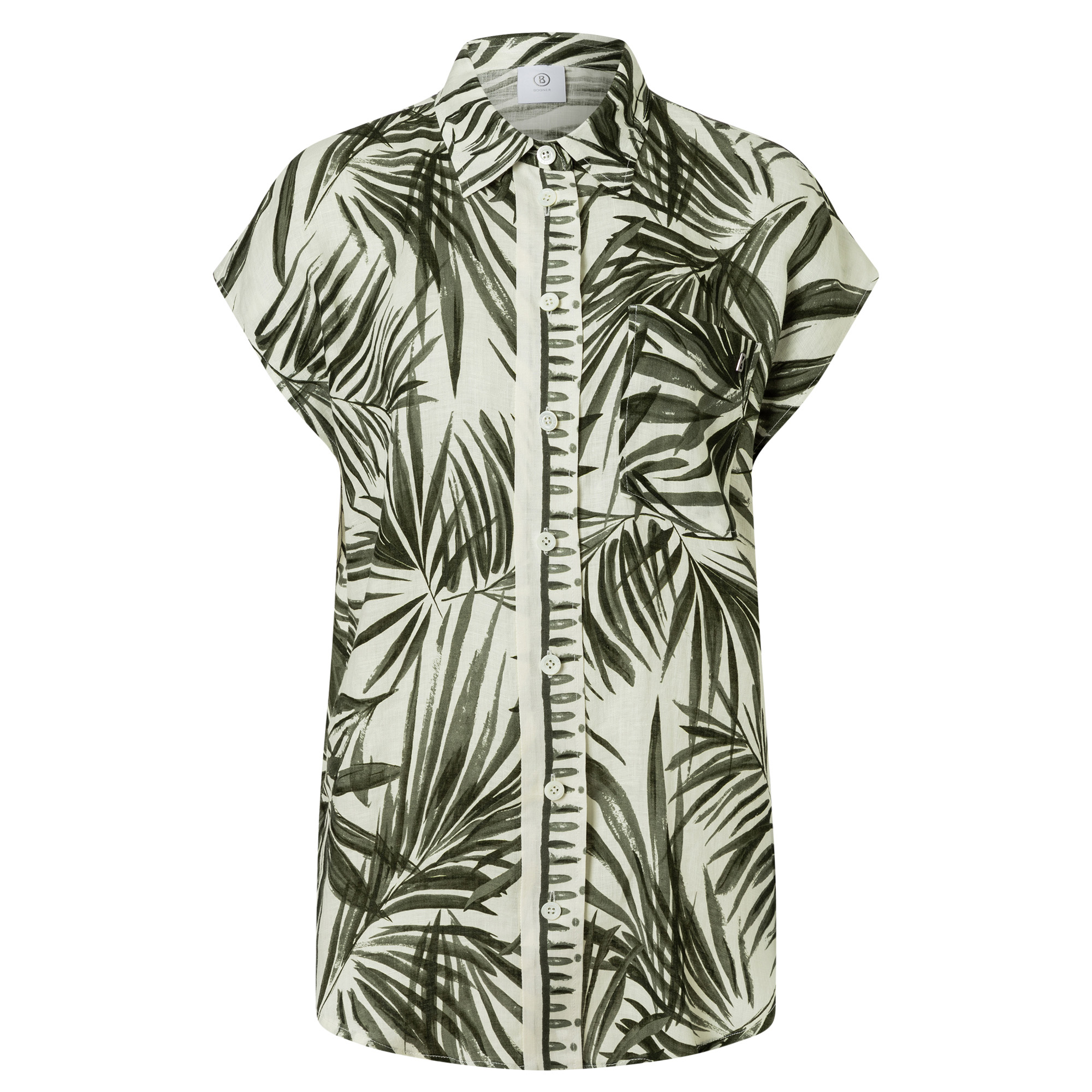 Charlet Short Sleeve Printed Linen Blouse