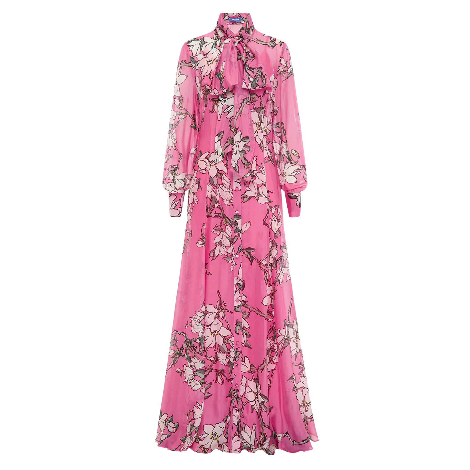 Lilith Long Sleeve Tie-Neck Maxi Dress