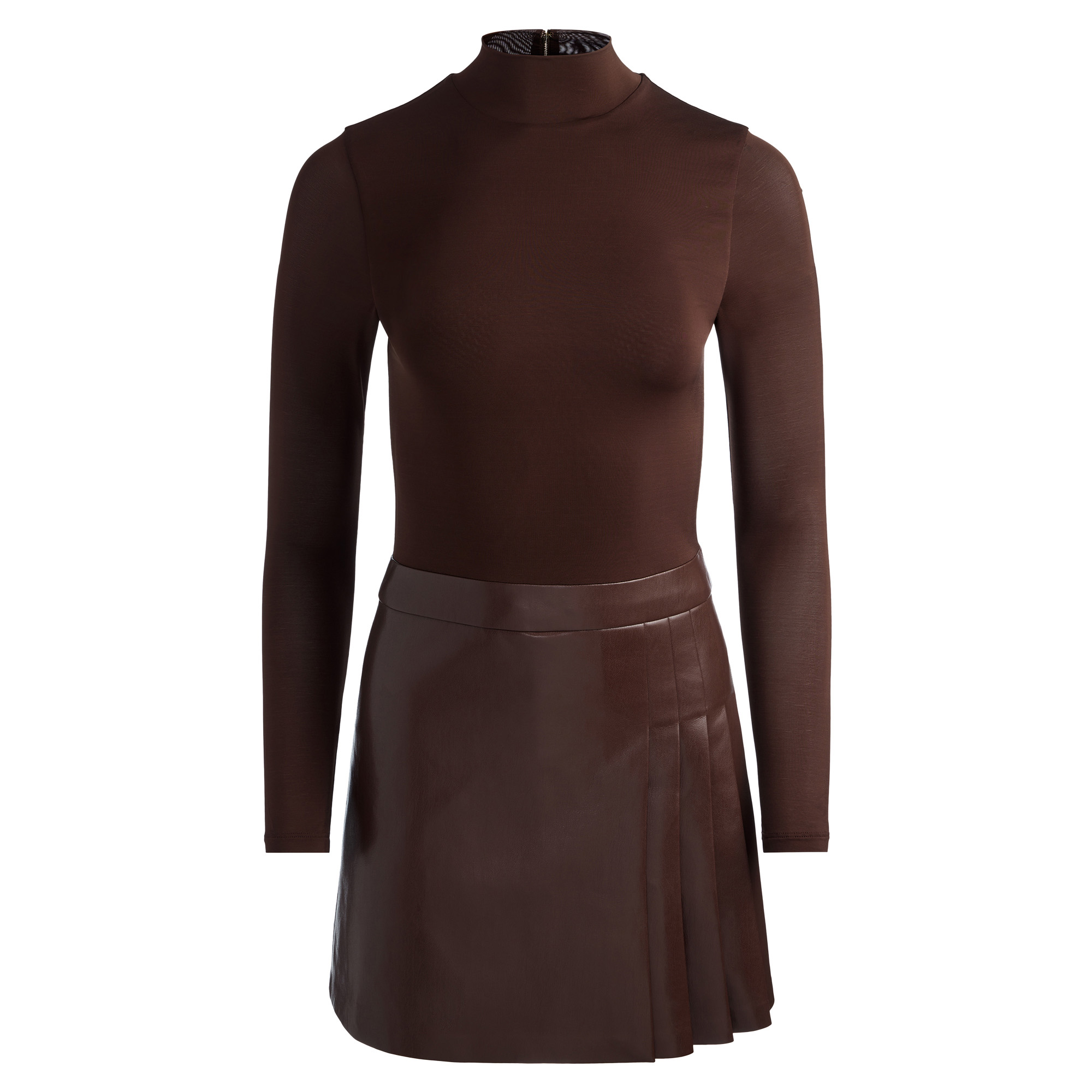 Chara Long Sleeve Mockneck Vegan Leather Mini Dress