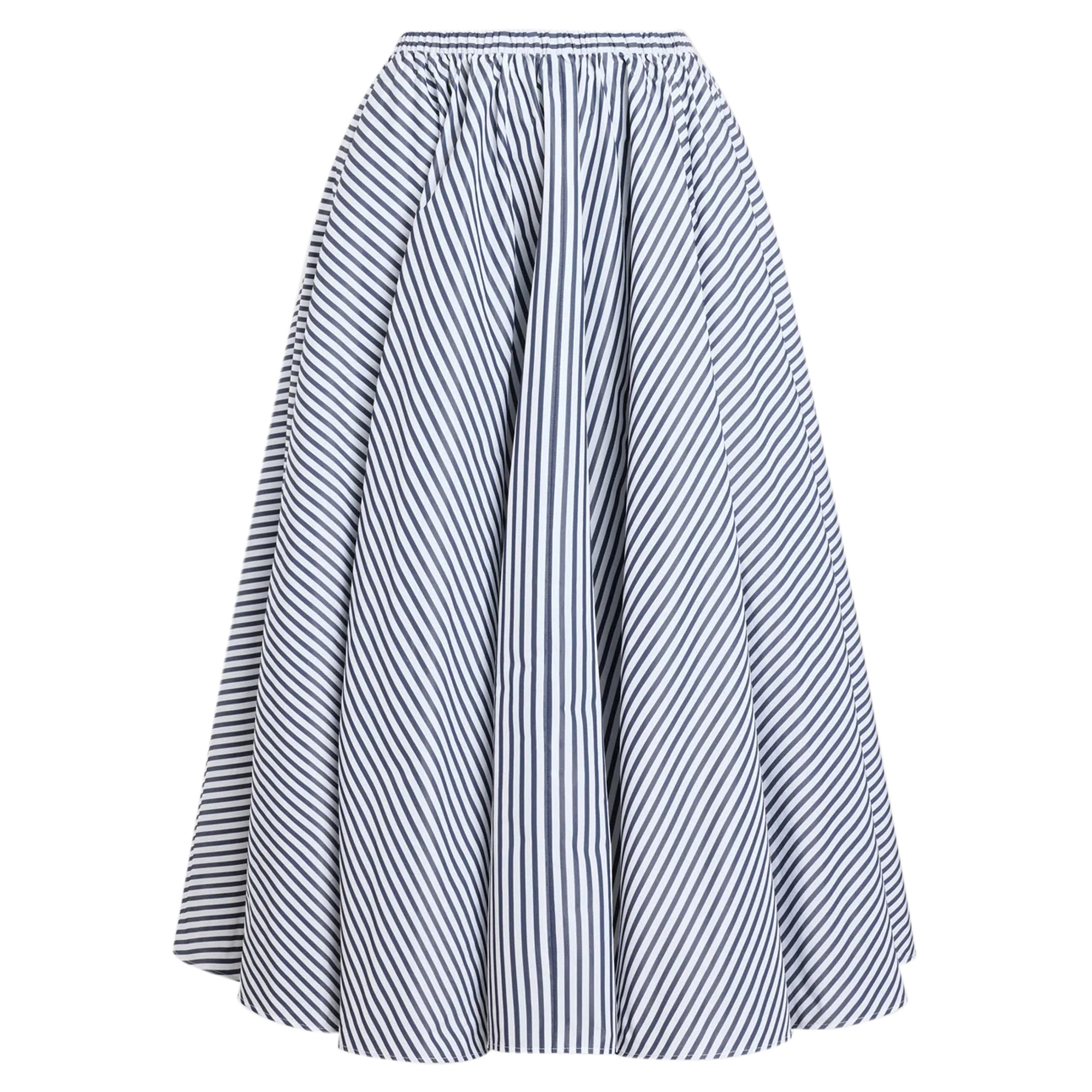 Elasticated Waist Striped Midi Skirt