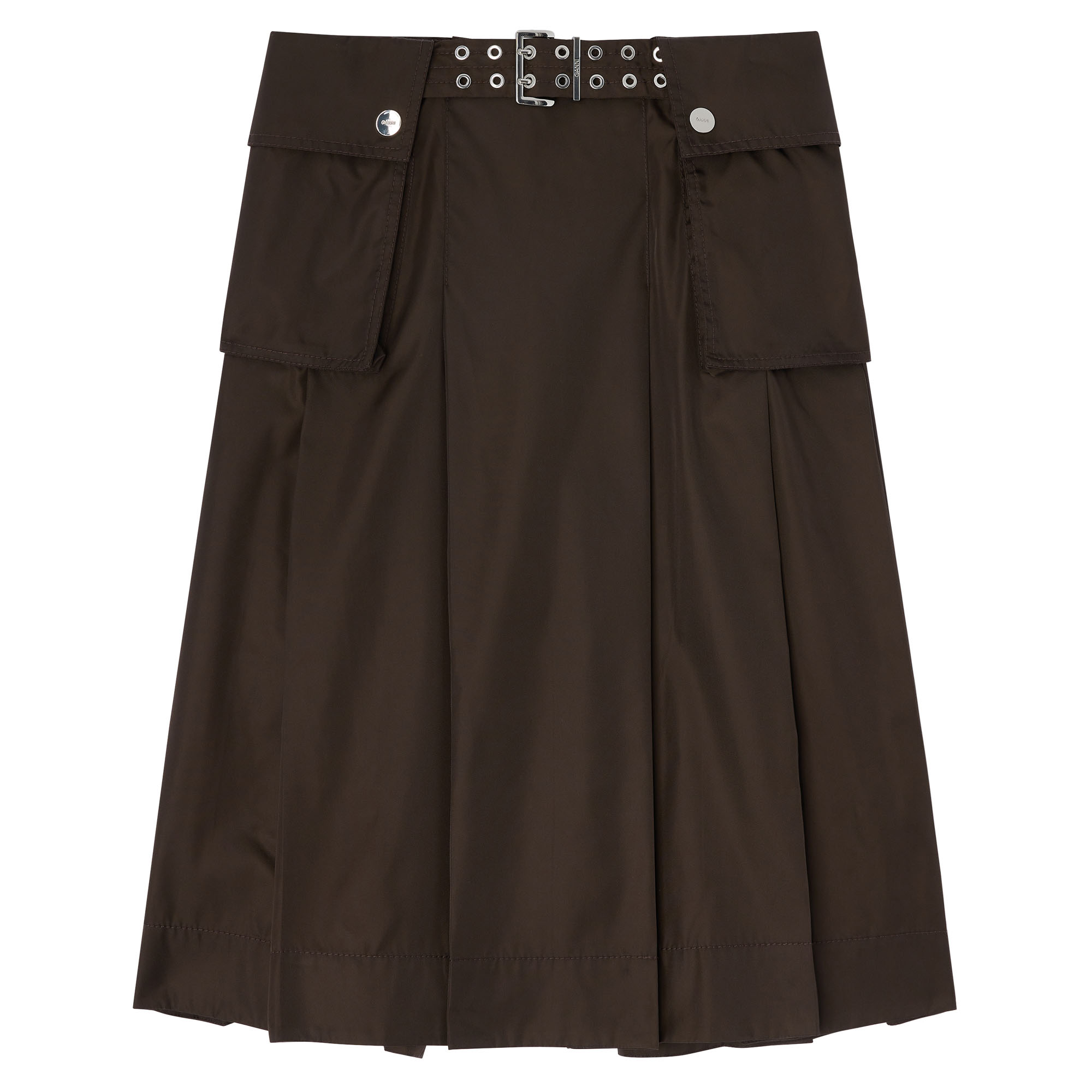 Duchesse Nylon Pleated Patch Pocket Midi Skirt