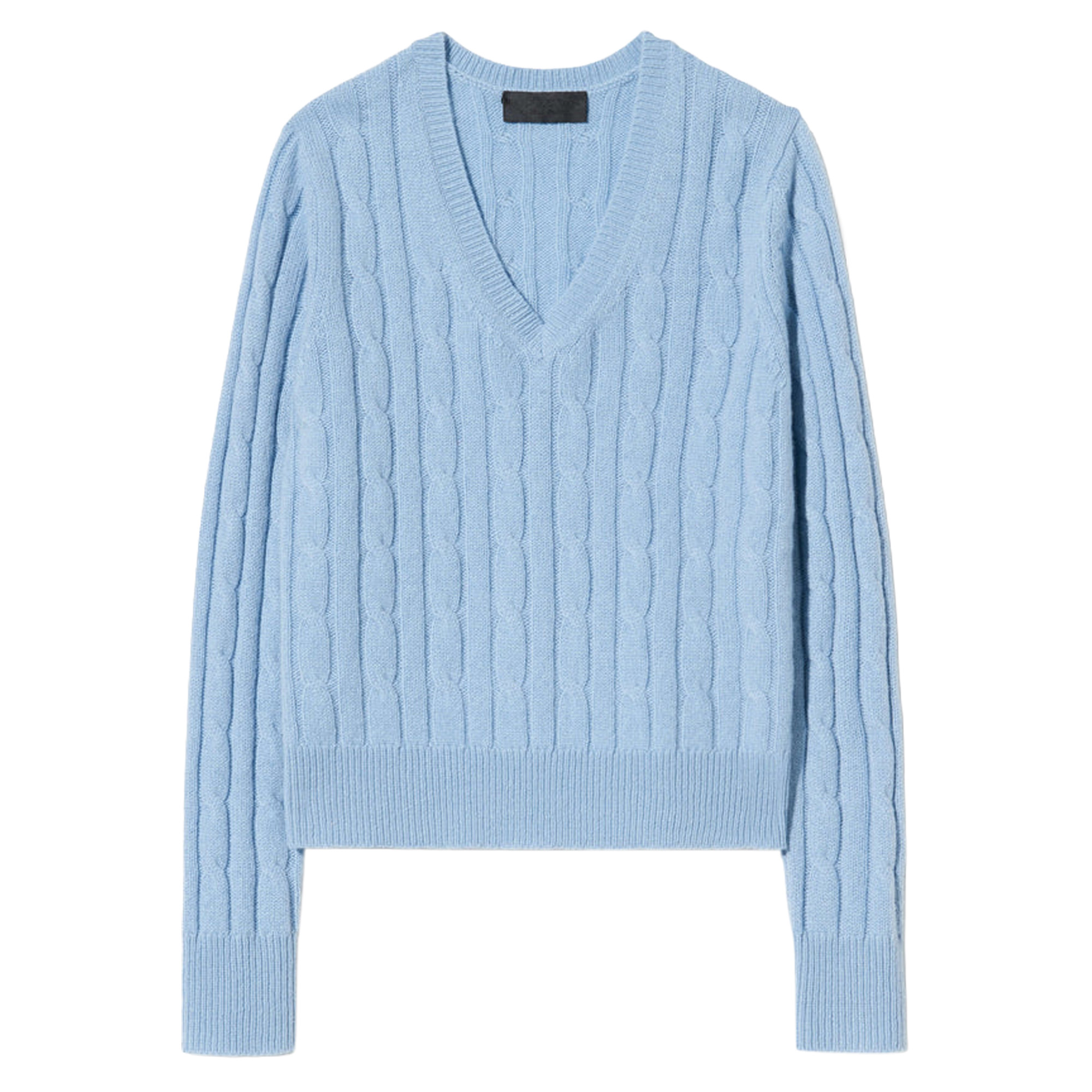 Camelia Long Sleeve V-Neck Cable Stitch Cashmere Sweater