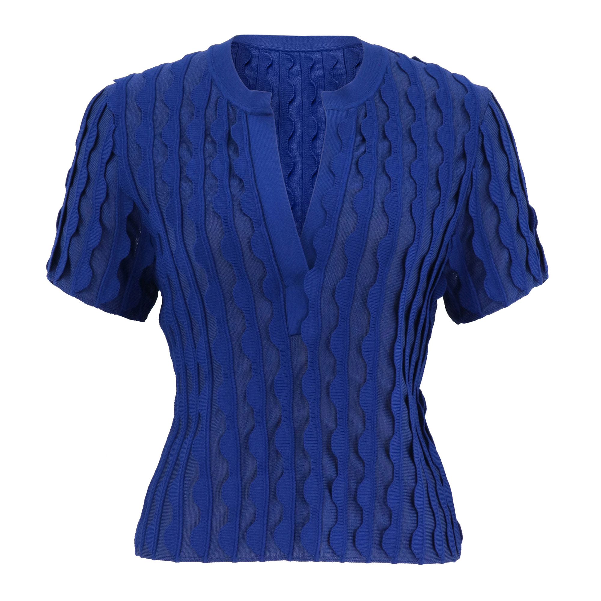 Mallorie Short Sleeve Scalloped Knit Polo Top