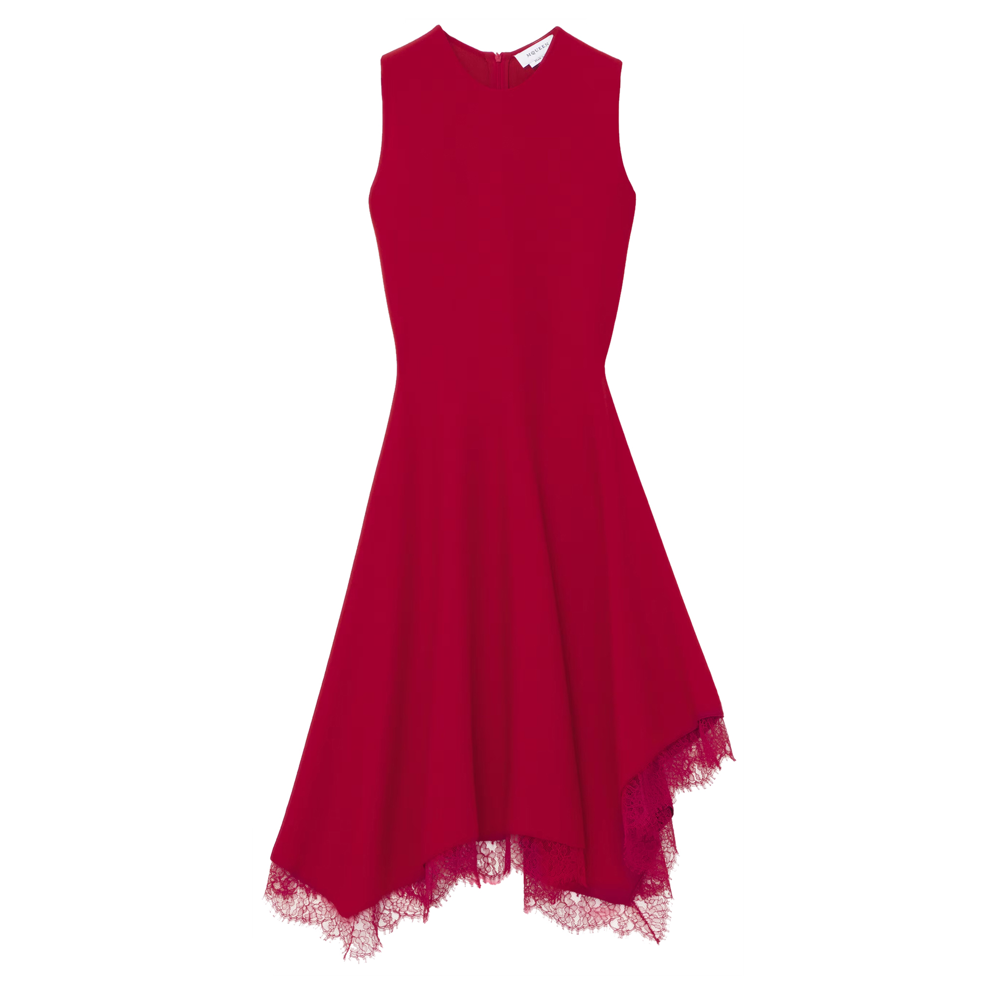 Sleeveless Lace Trim Handkerchief Hem Midi Dress