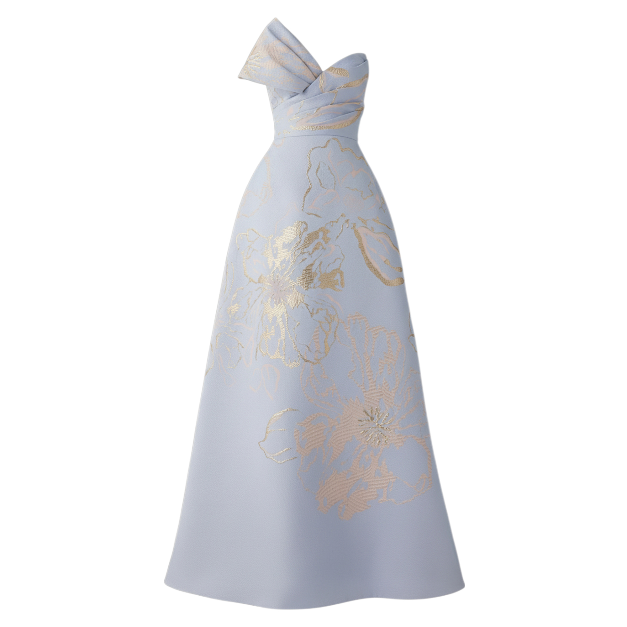 Metallic Jacquard Strapless Side Bow A Line Skirt Gown