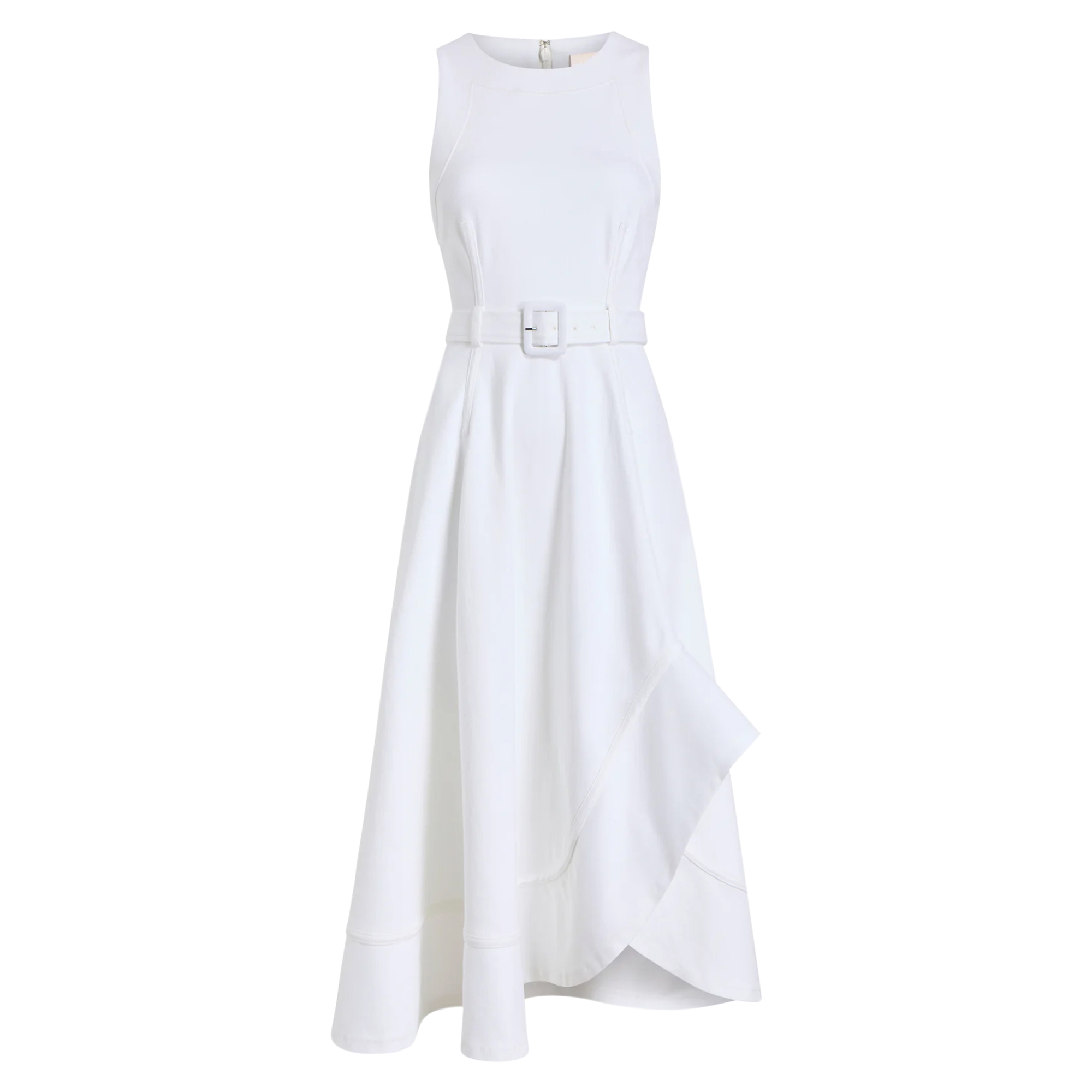 Sleeveless Belted Denim Zelda Asymmetrical Midi Dress