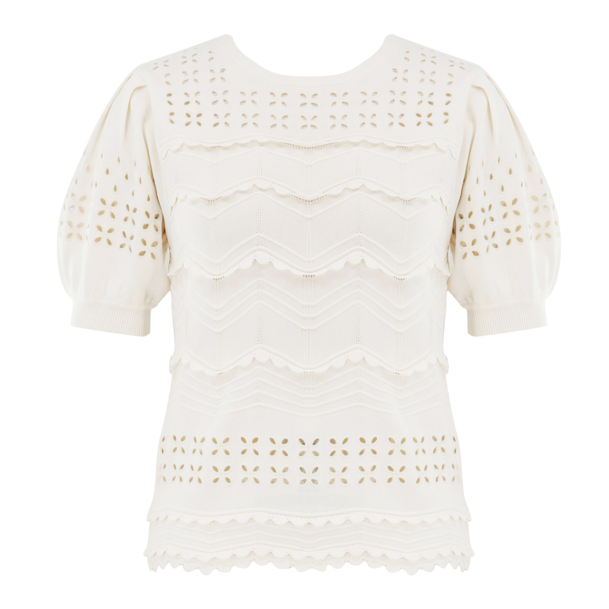 Marcelena Short Sleeve Eyelet Knit Top