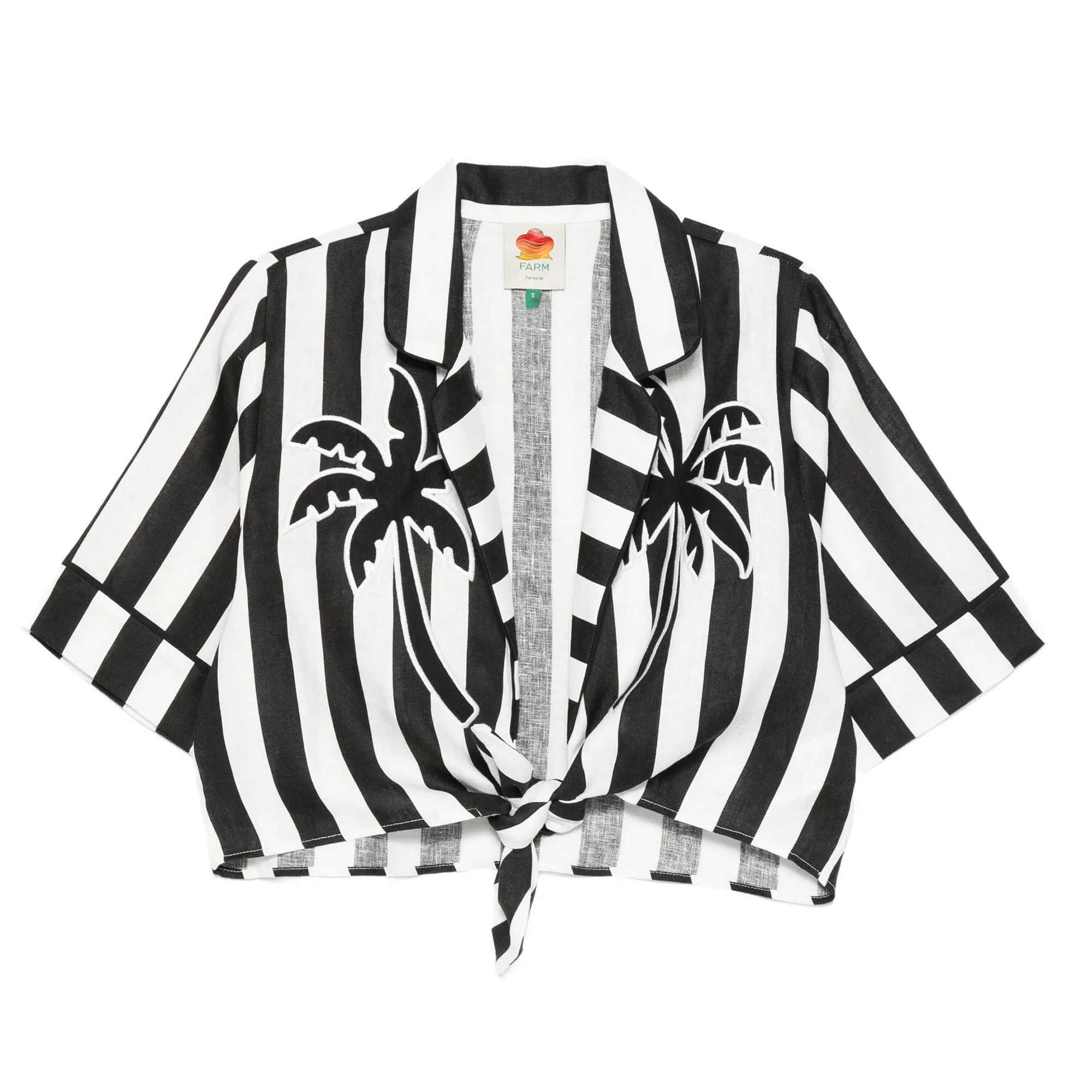 Striped Short Sleeve Linen Crop Top