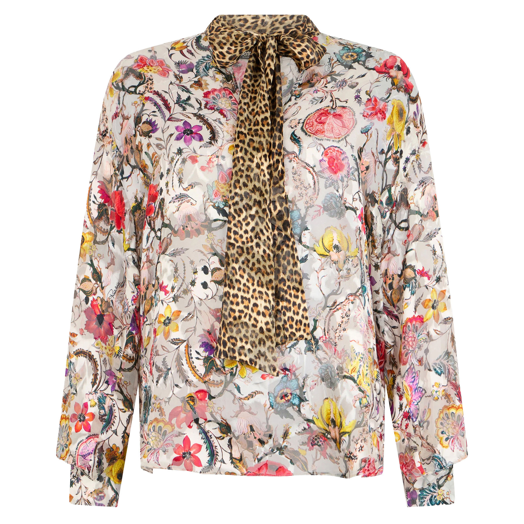 Long Sleeve Tie-Neck Blouse In Florentine Flowers Print