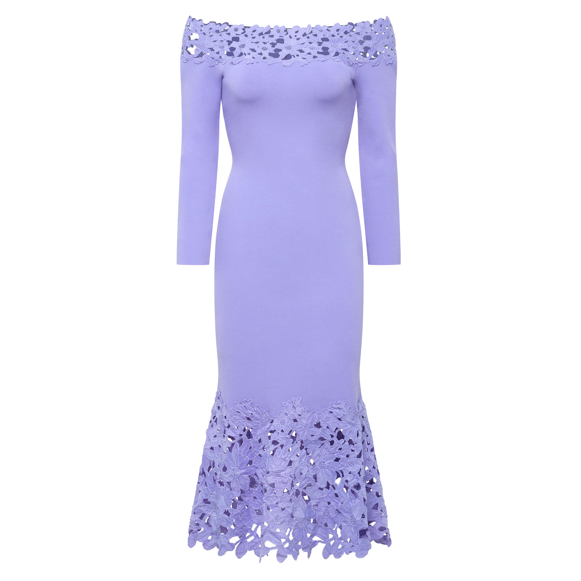 Sia Off-The-Shoulder Knit Lace Midi Dress