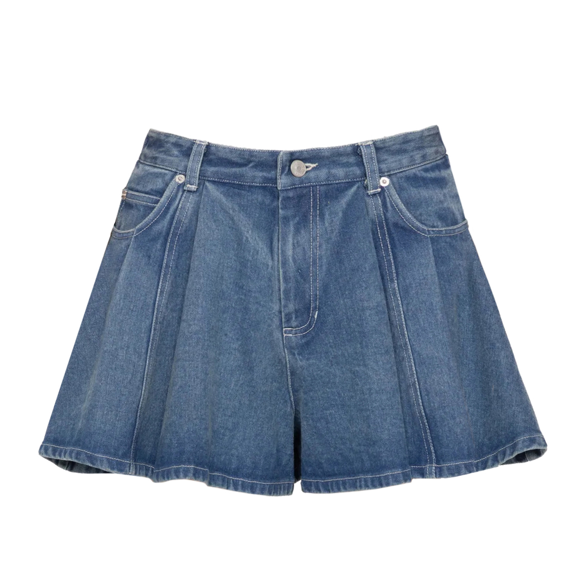 Stasia Pleated Denim Jean Shorts