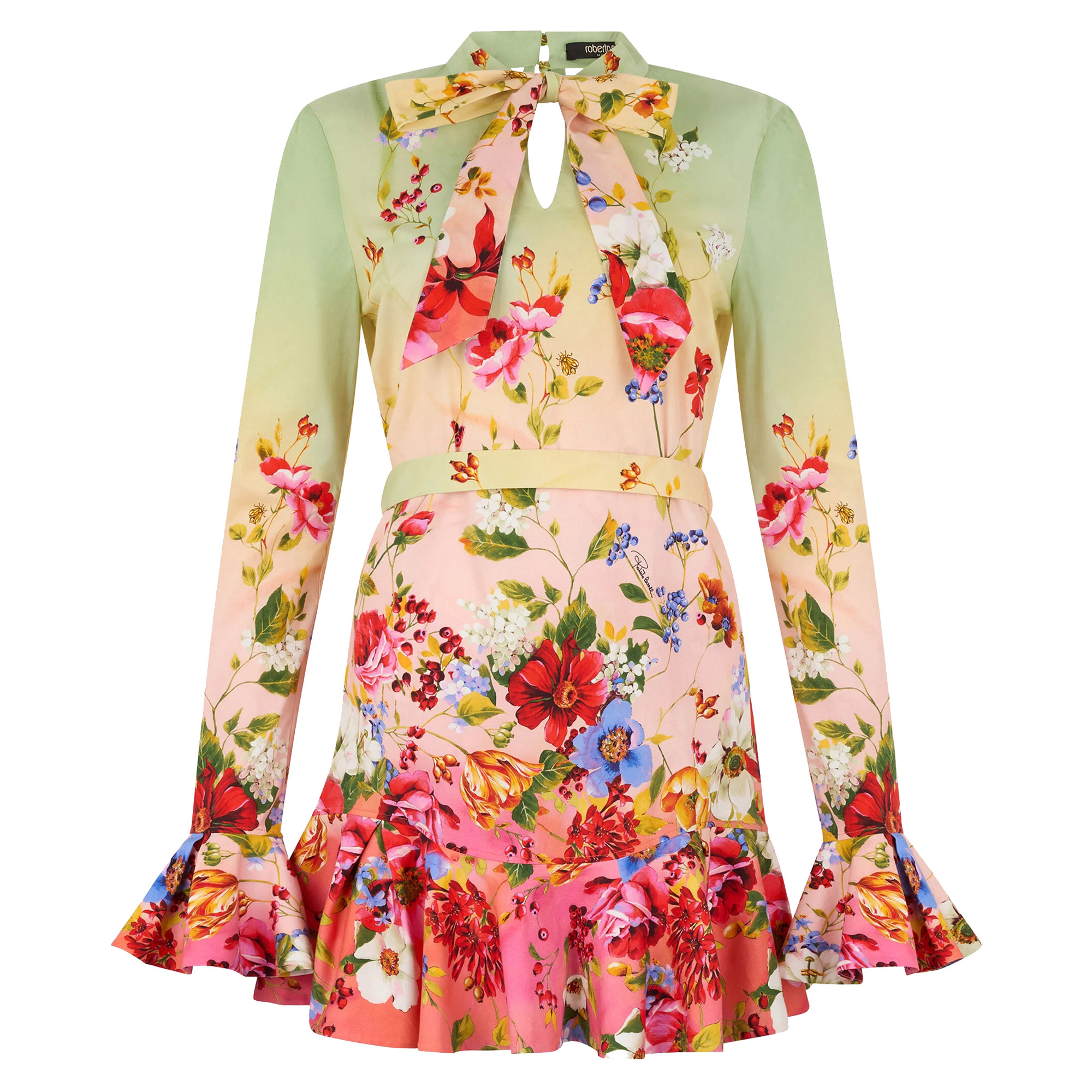 Long Sleeve Mini Dress With Miami Flowers Print