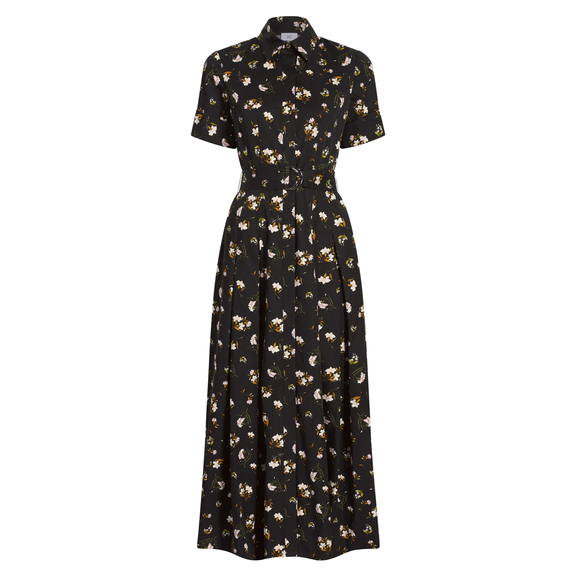 Leighton Short Sleeve Belted Midi Dress In Printed Cotton