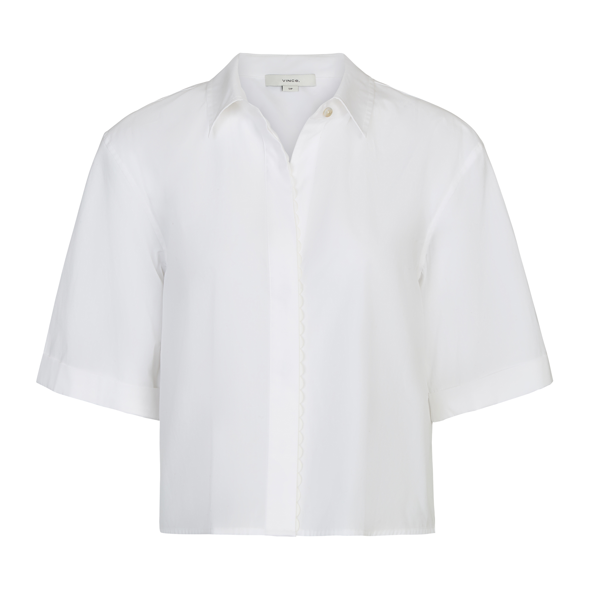 Scallop Detail Short Sleeve Button-Up Shirt