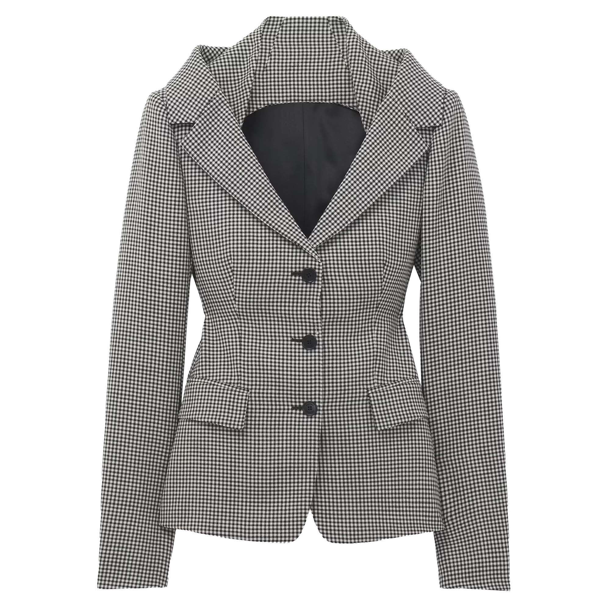 Gingham Tailoring Off-The-Shoulder Harness Jacket