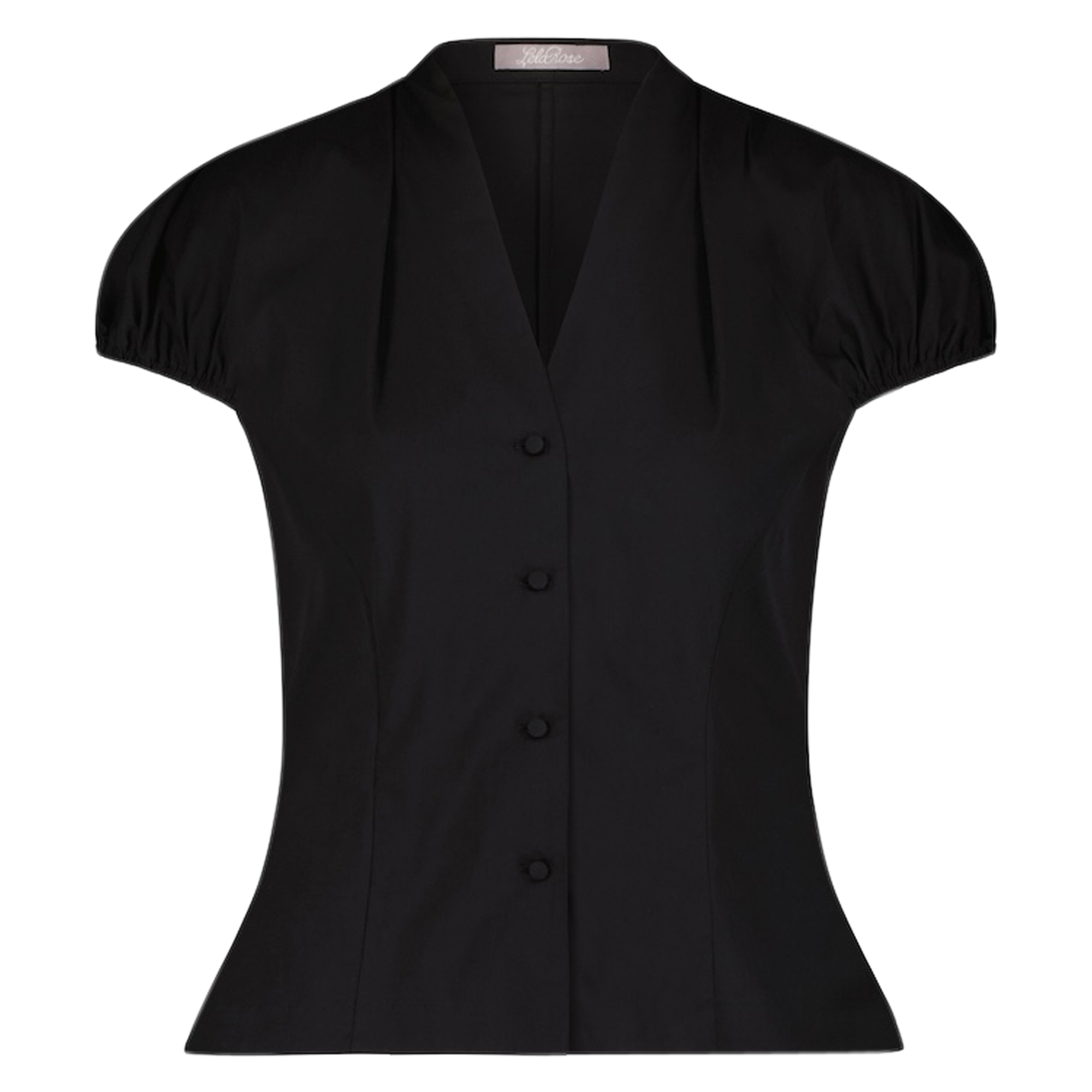 Short Sleeve Cotton Poplin V-Neck Button Down Shirt