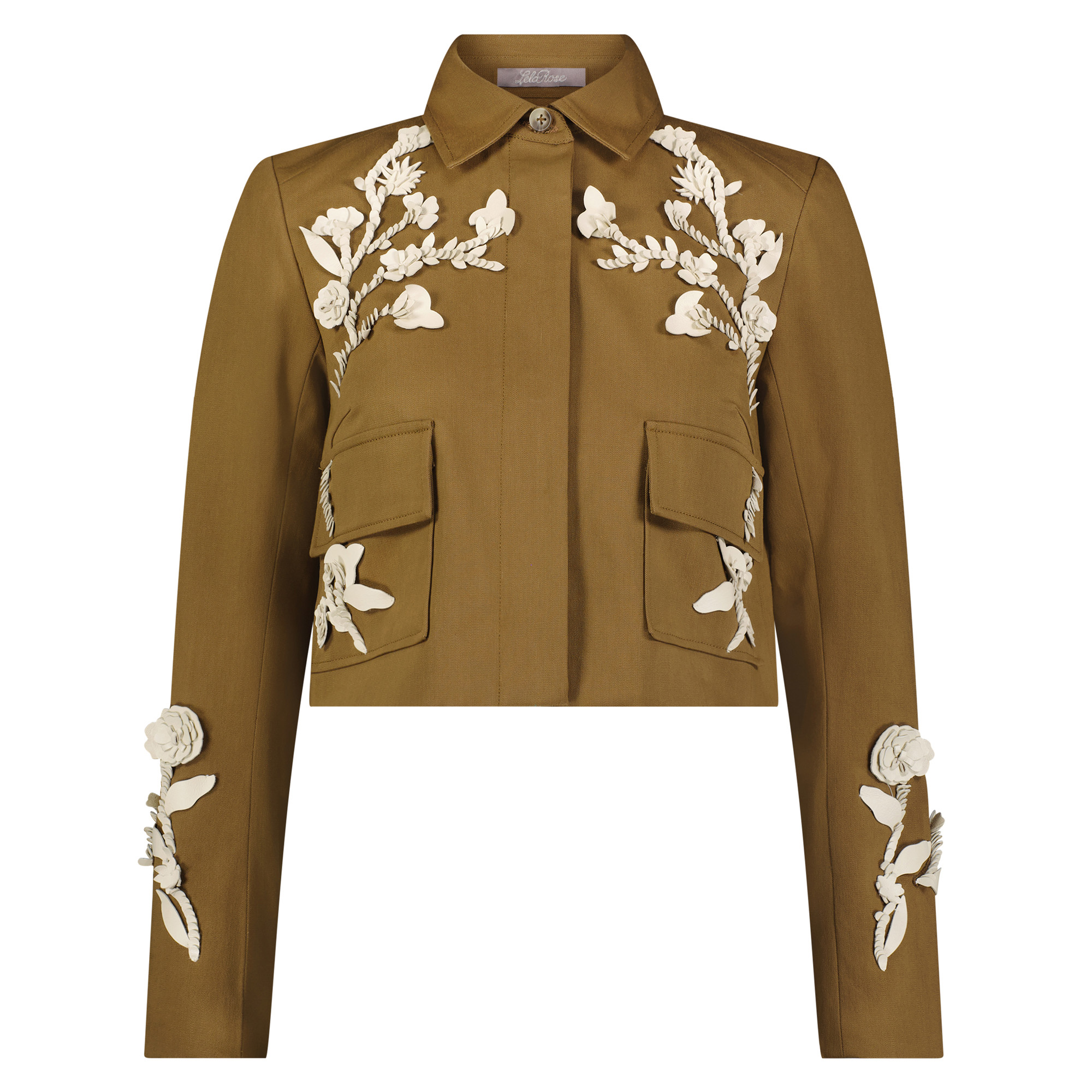 Leather Floral Embroidered Rustic Stretch Cotton Jacket