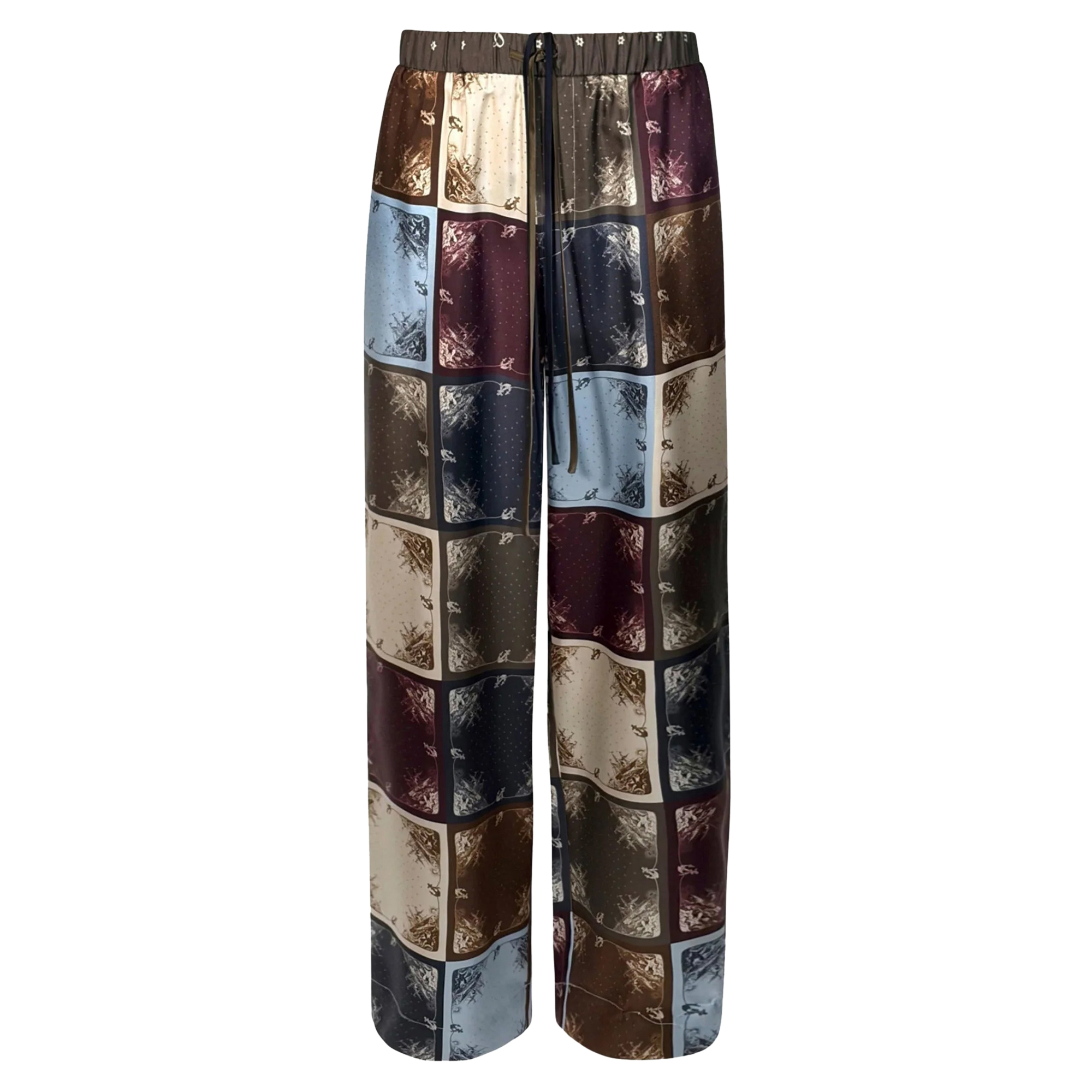 Double Waistband Wide-Leg Silk Pull-On Pant