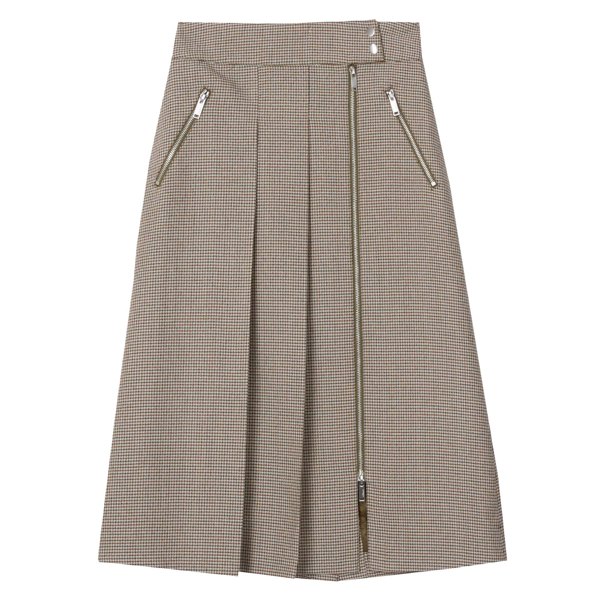 Houndtooth Tweed Midi Skirt