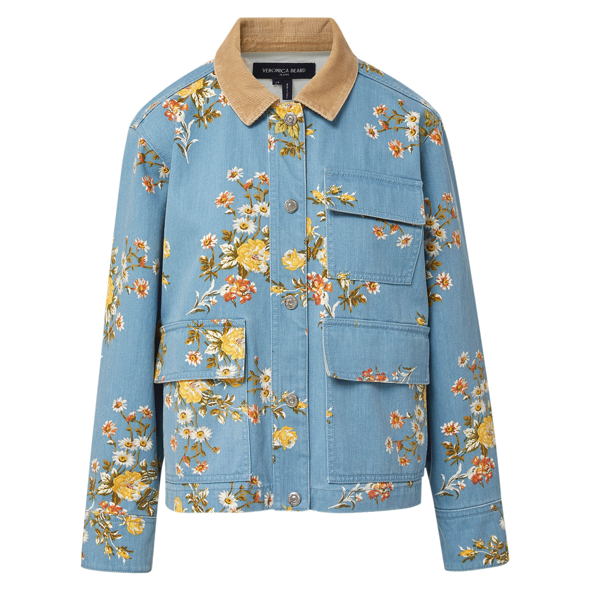 Leighton Floral Denim Jacket With Corduroy Collar