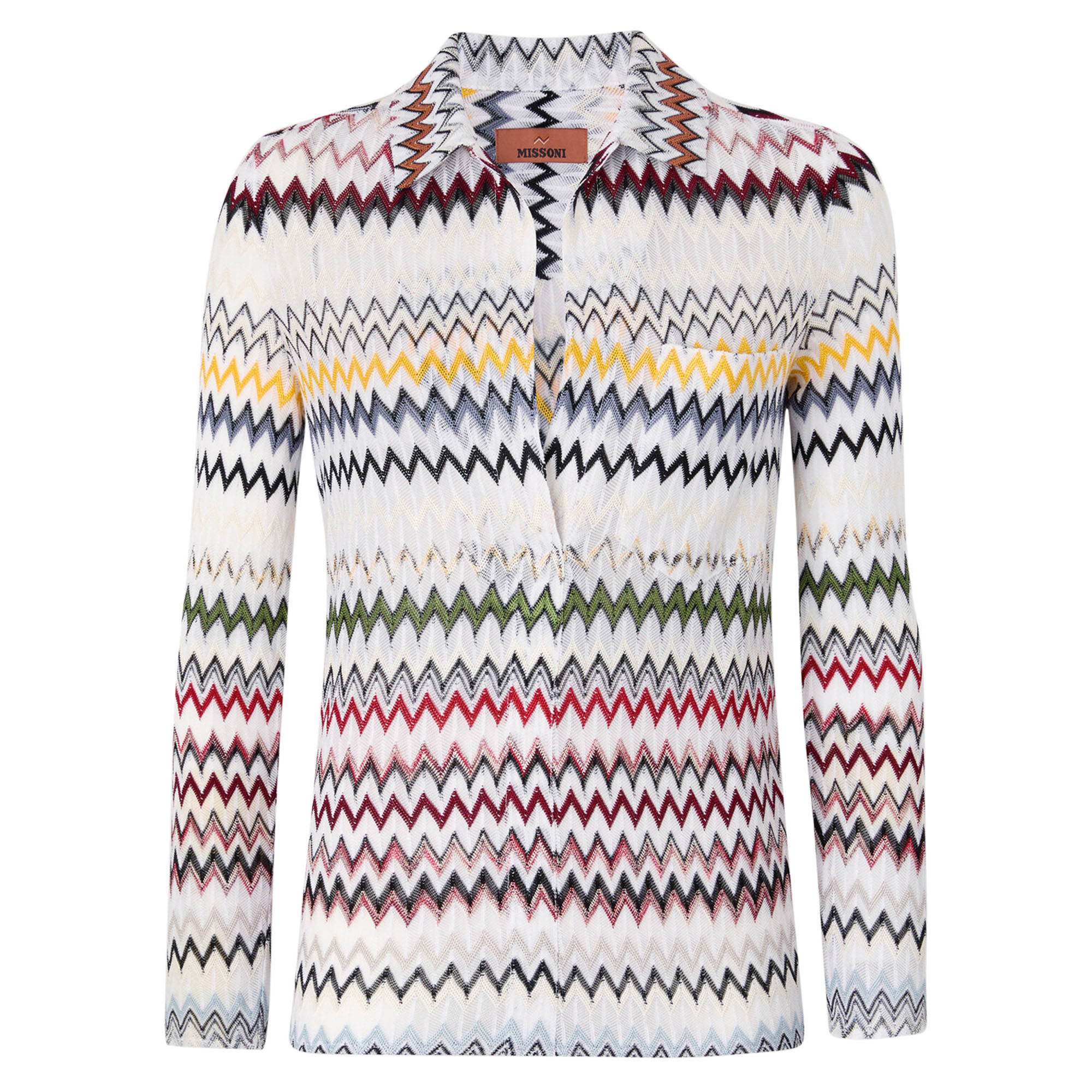 Long Sleeve Collared V-Neck Blouse