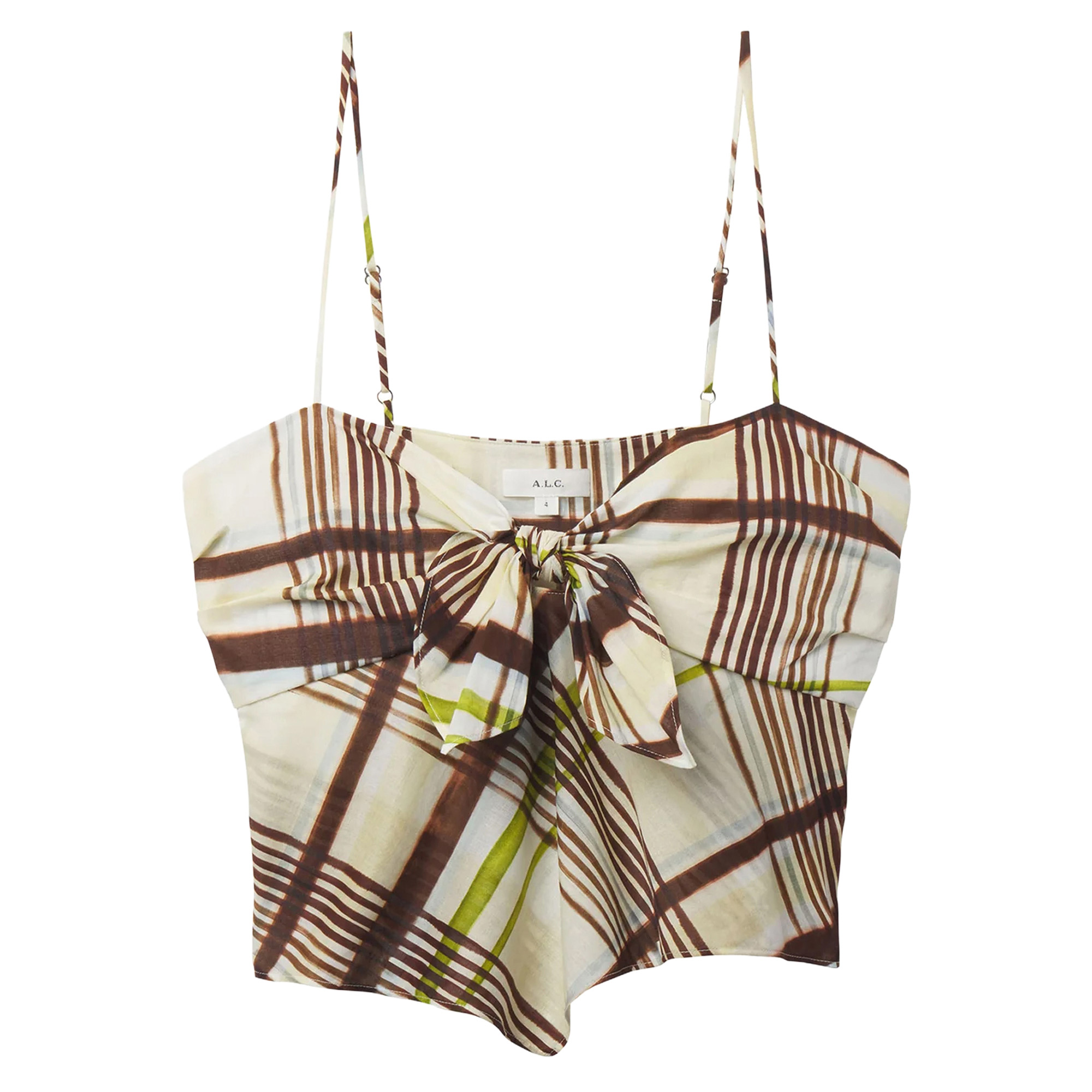 Hailey Sleeveless Plaid Cotton Tie Front Top