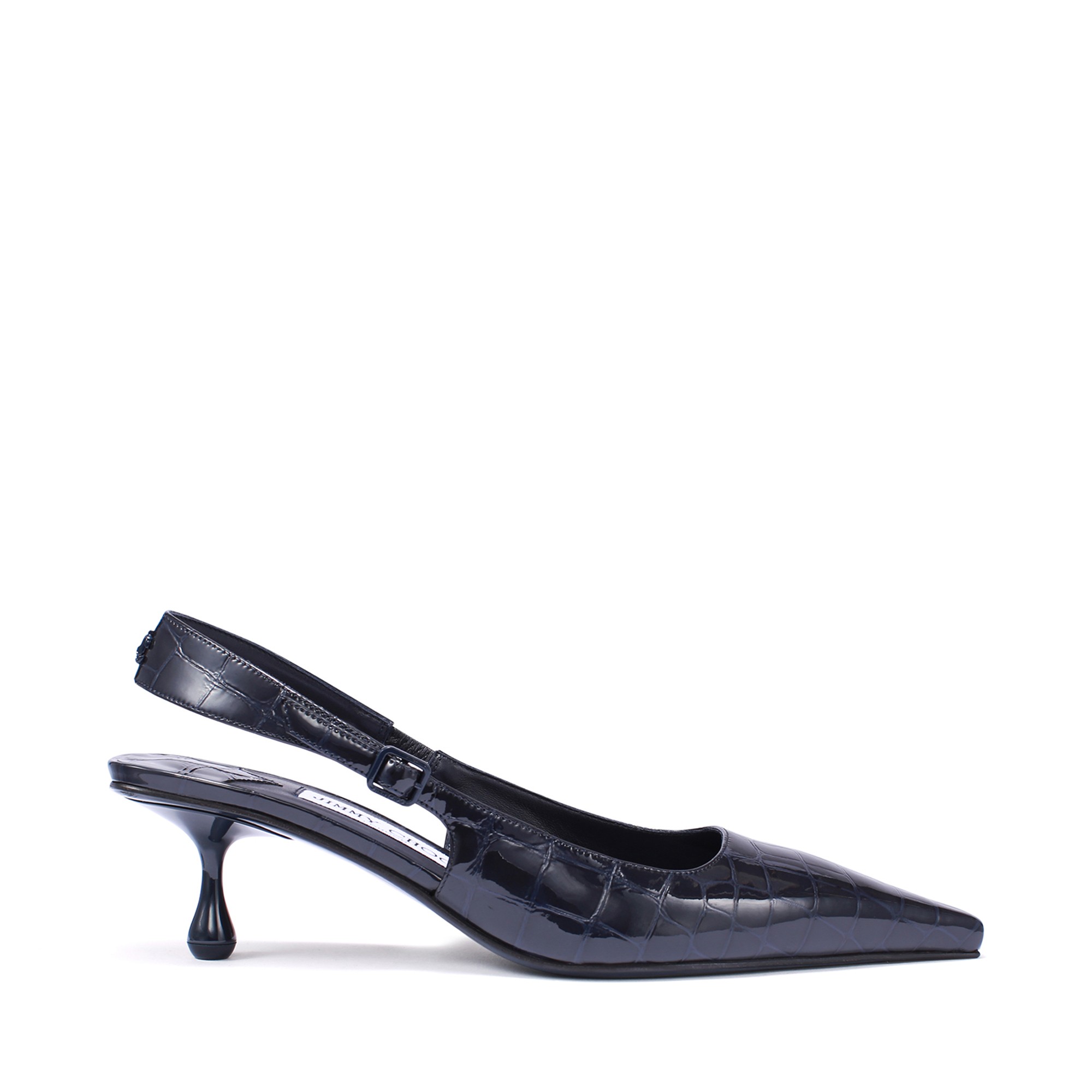 Amel 50mm Shiny Croc-Embossed Slingback Pump