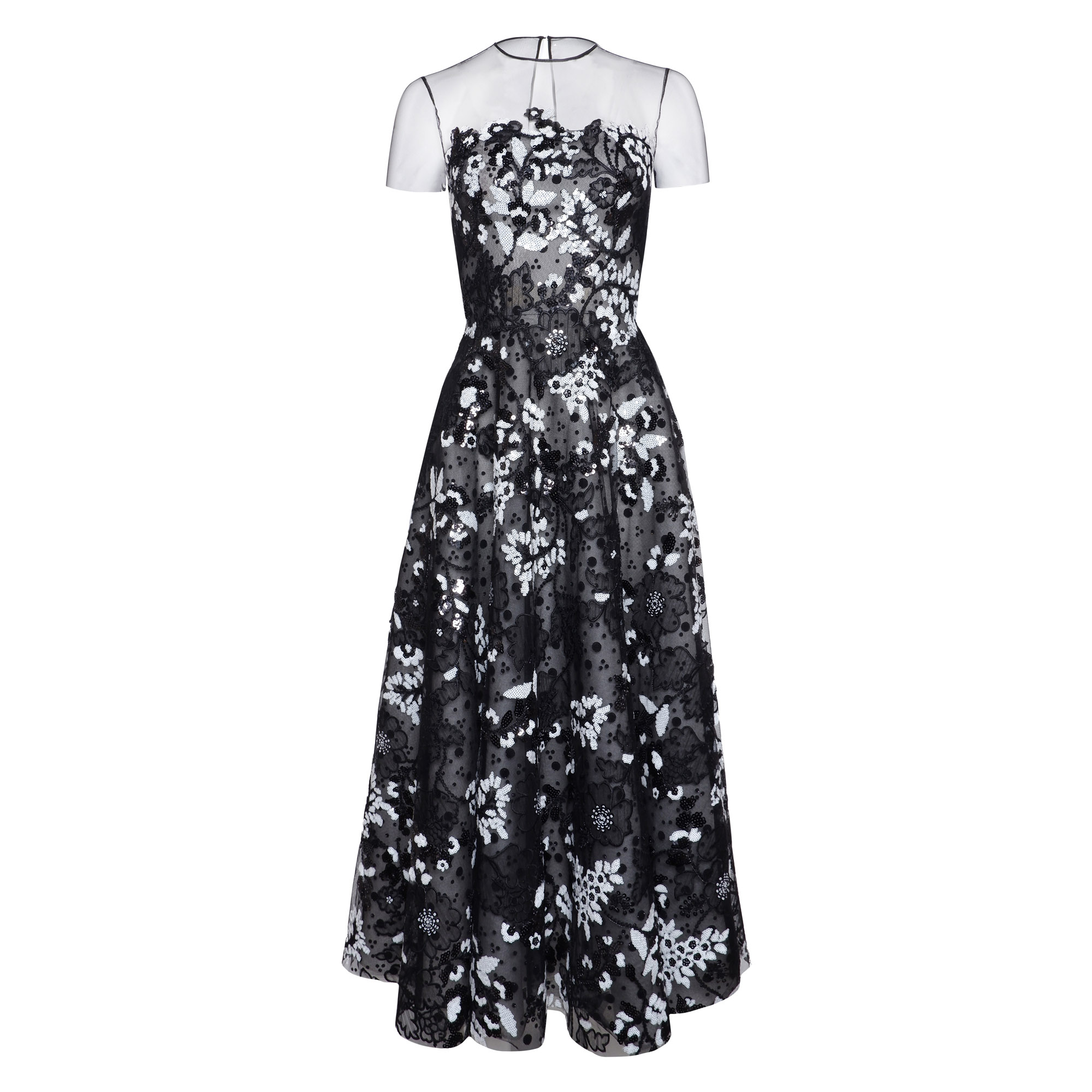 Illusion Neckline Short Sleeve Floral Midi Dress