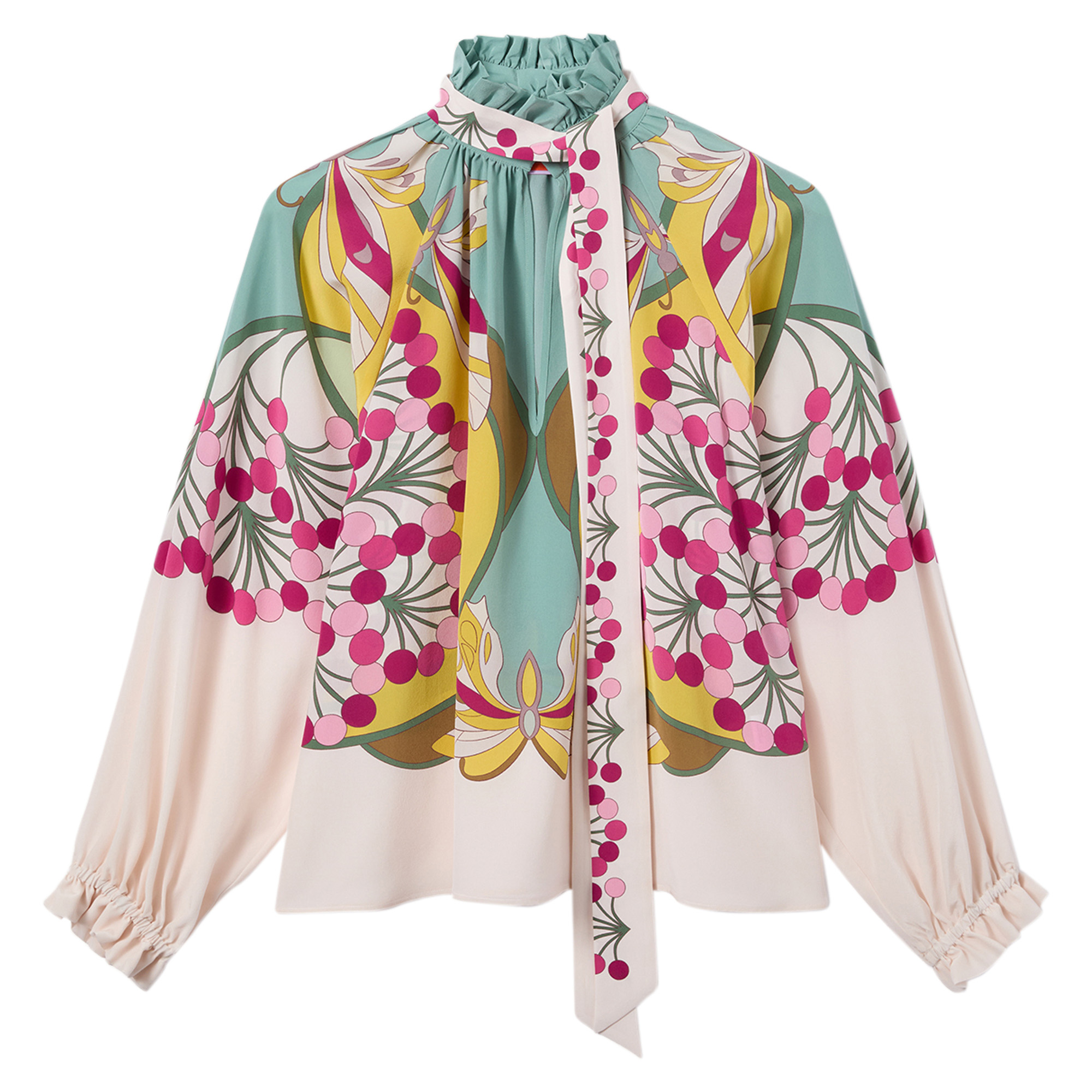 Cerere Long Sleeve Silk Placee Blouse