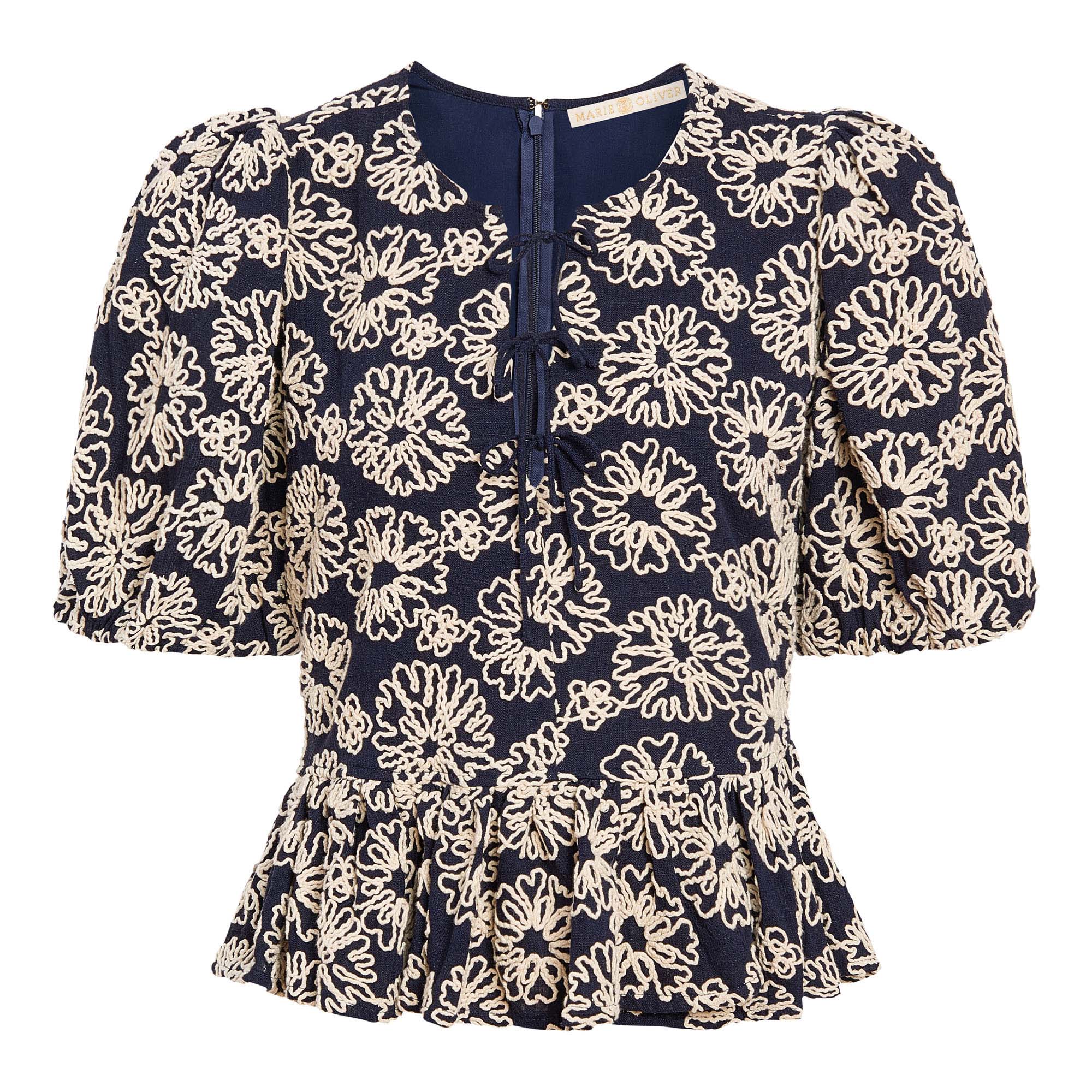 Estella Embroidered Short Sleeve Peplum Top