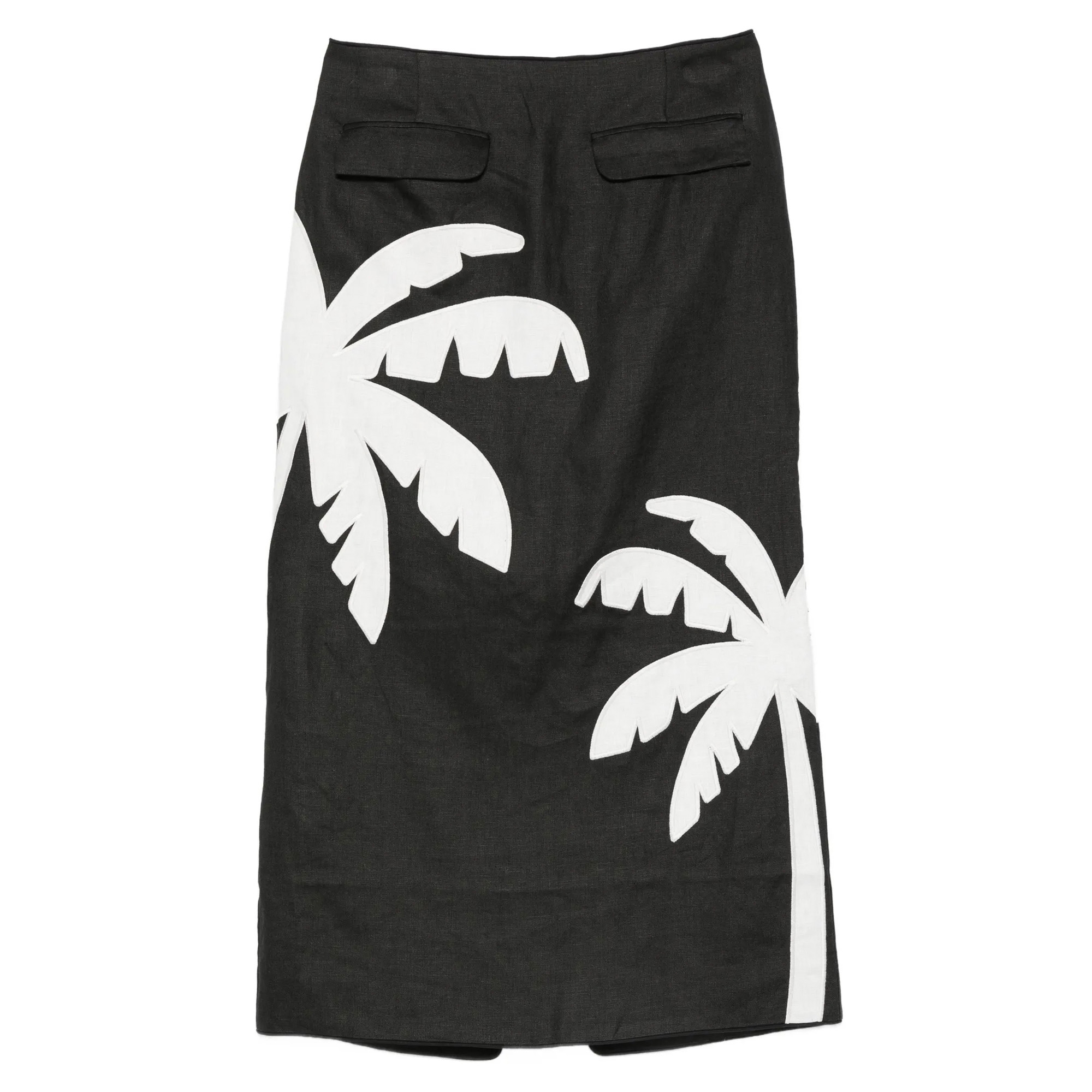 Palm Tree Embroidered Linen Maxi Skirt