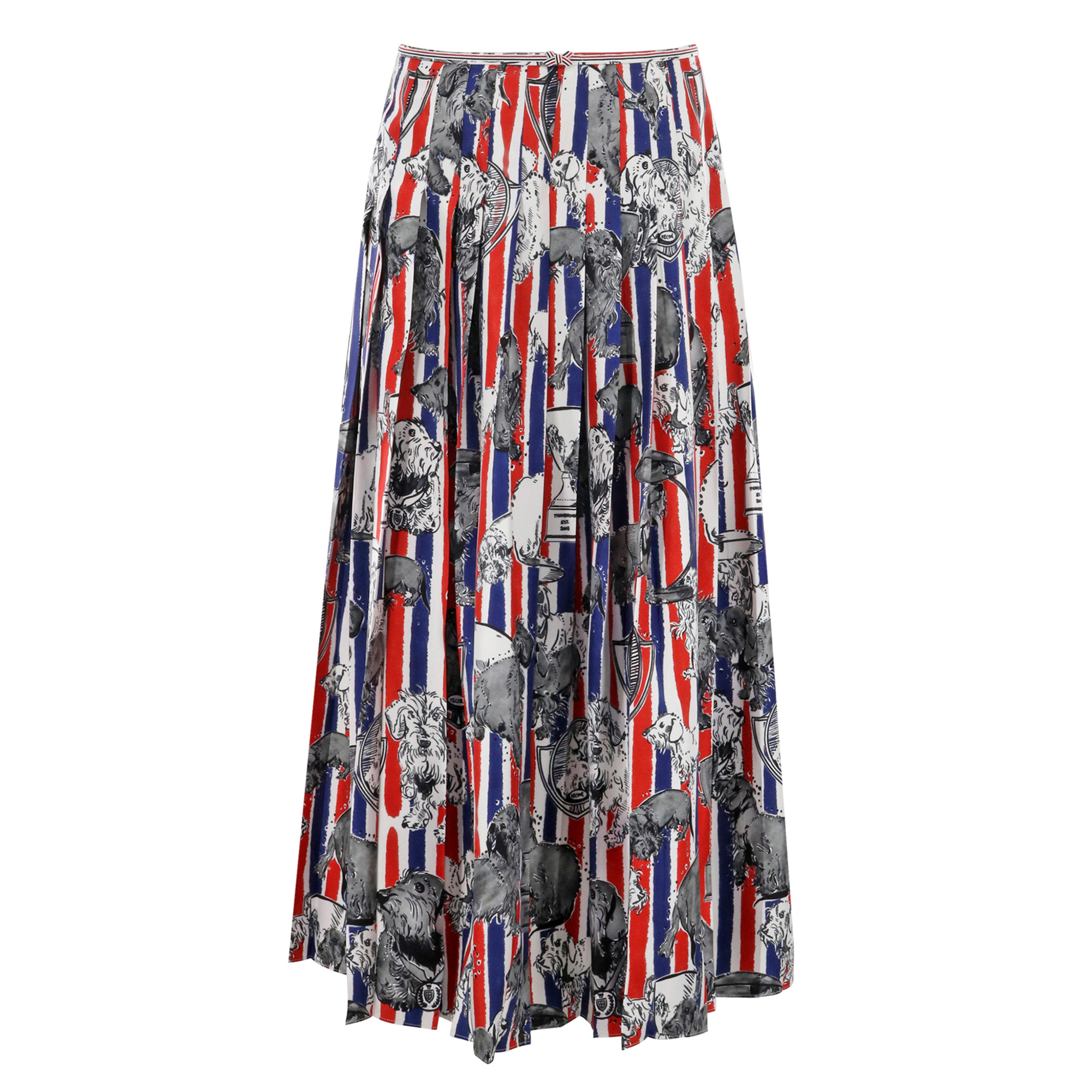 Pleated Printed Silk Twill Midi Skirt
