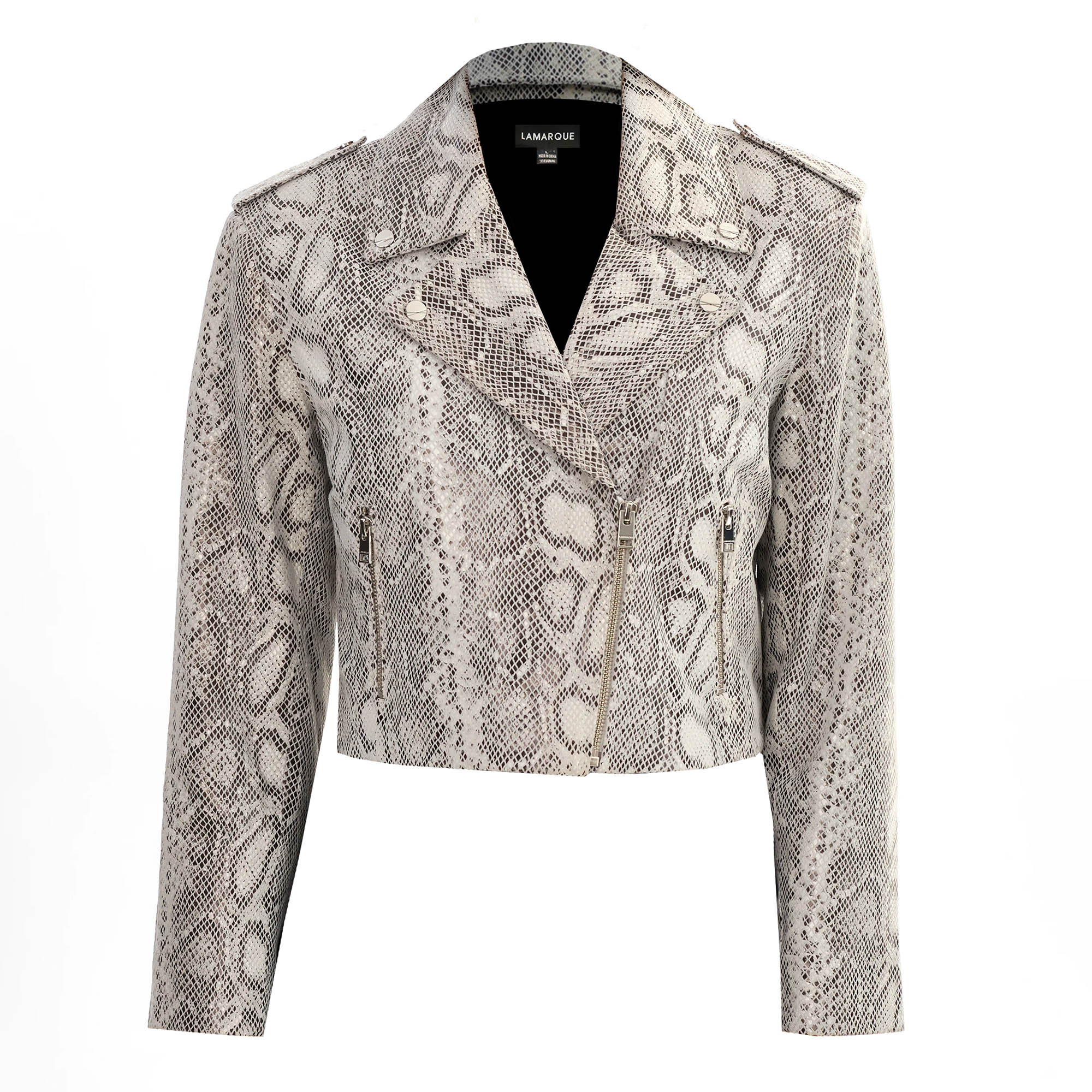 Denalda Cropped Leather Biker Jacket