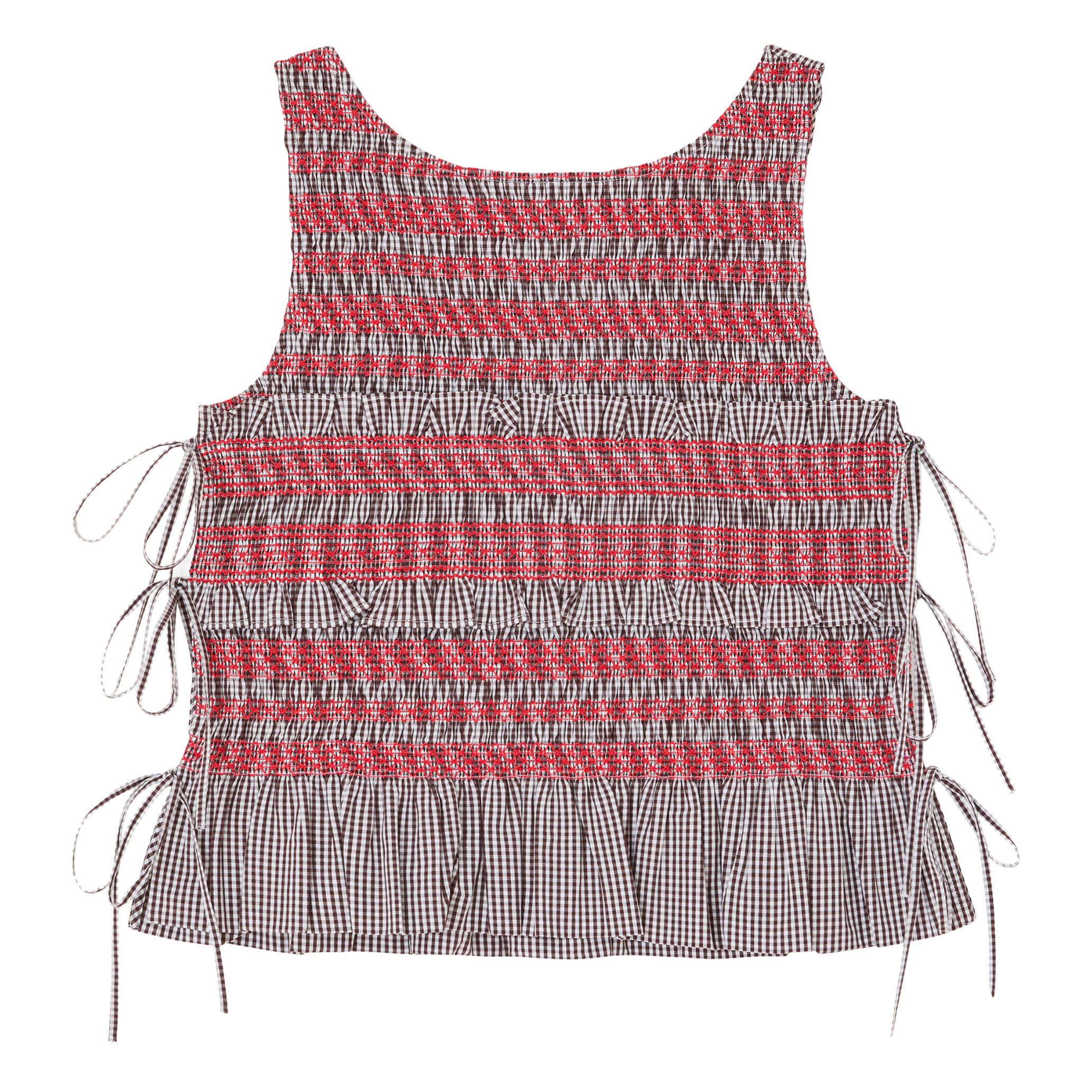 Sleeveless Check Cotton Smocked Tie String Top