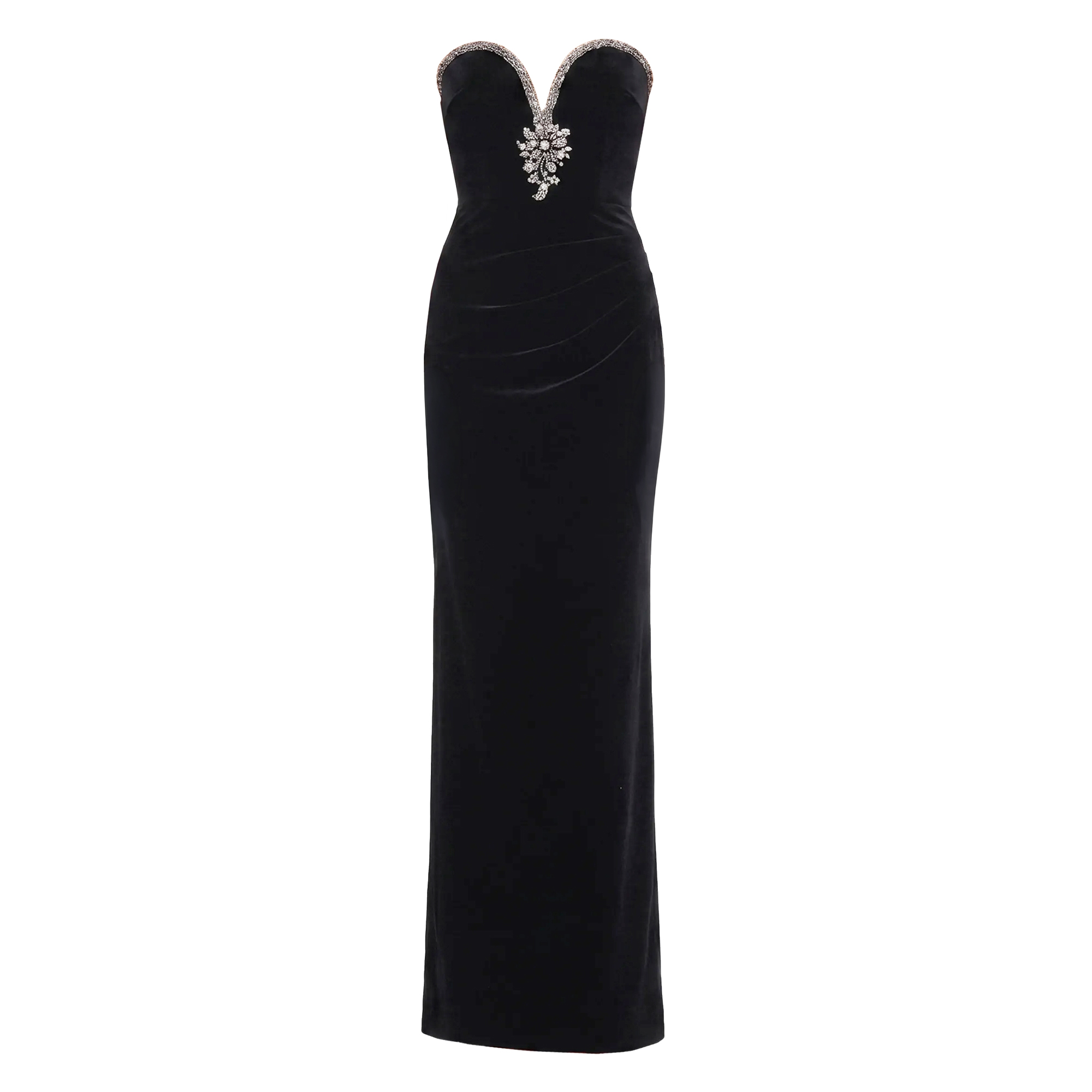 Strapless Embellished Velvet Maxi Dress