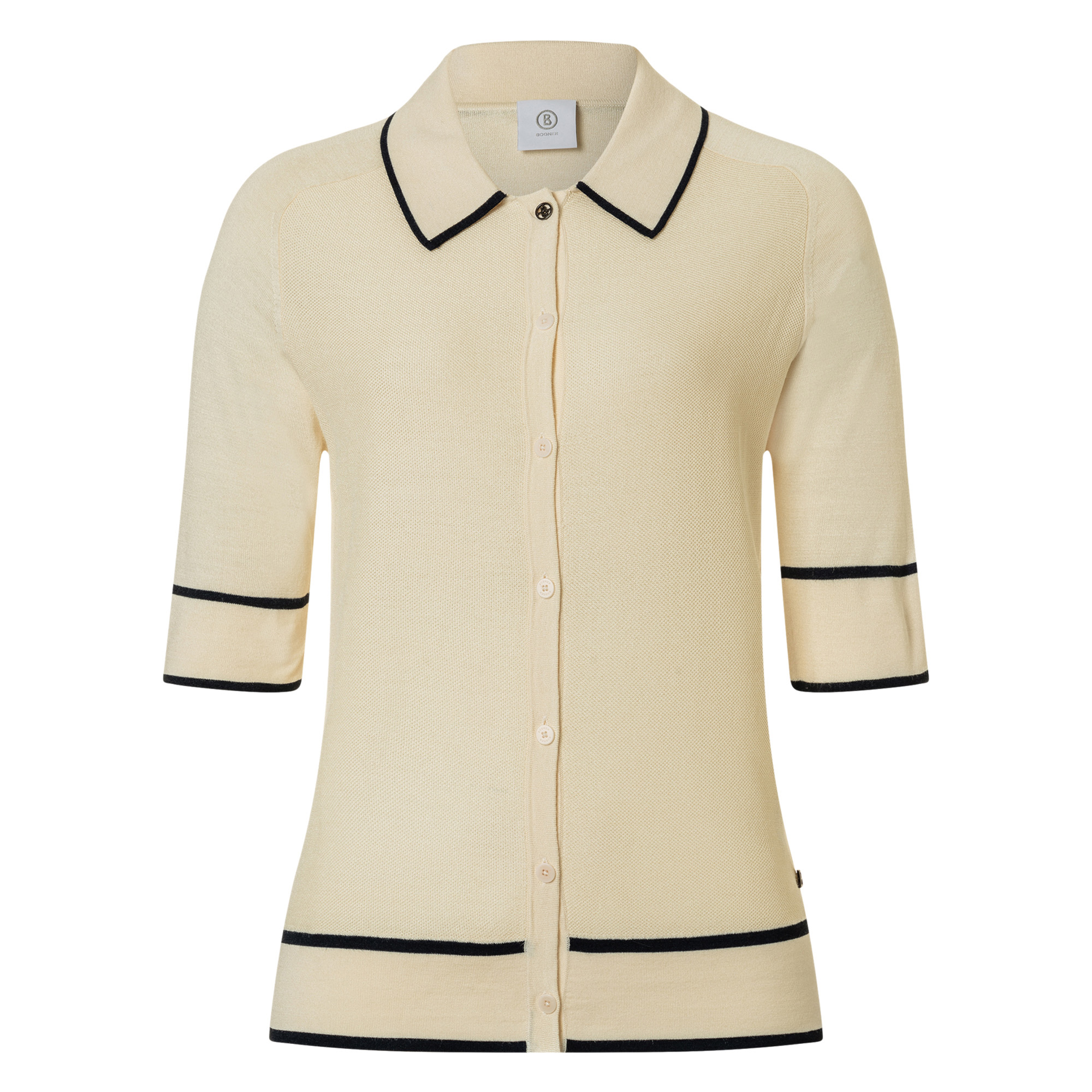 Peaches Short Sleeve Silk Knit Button Down Top