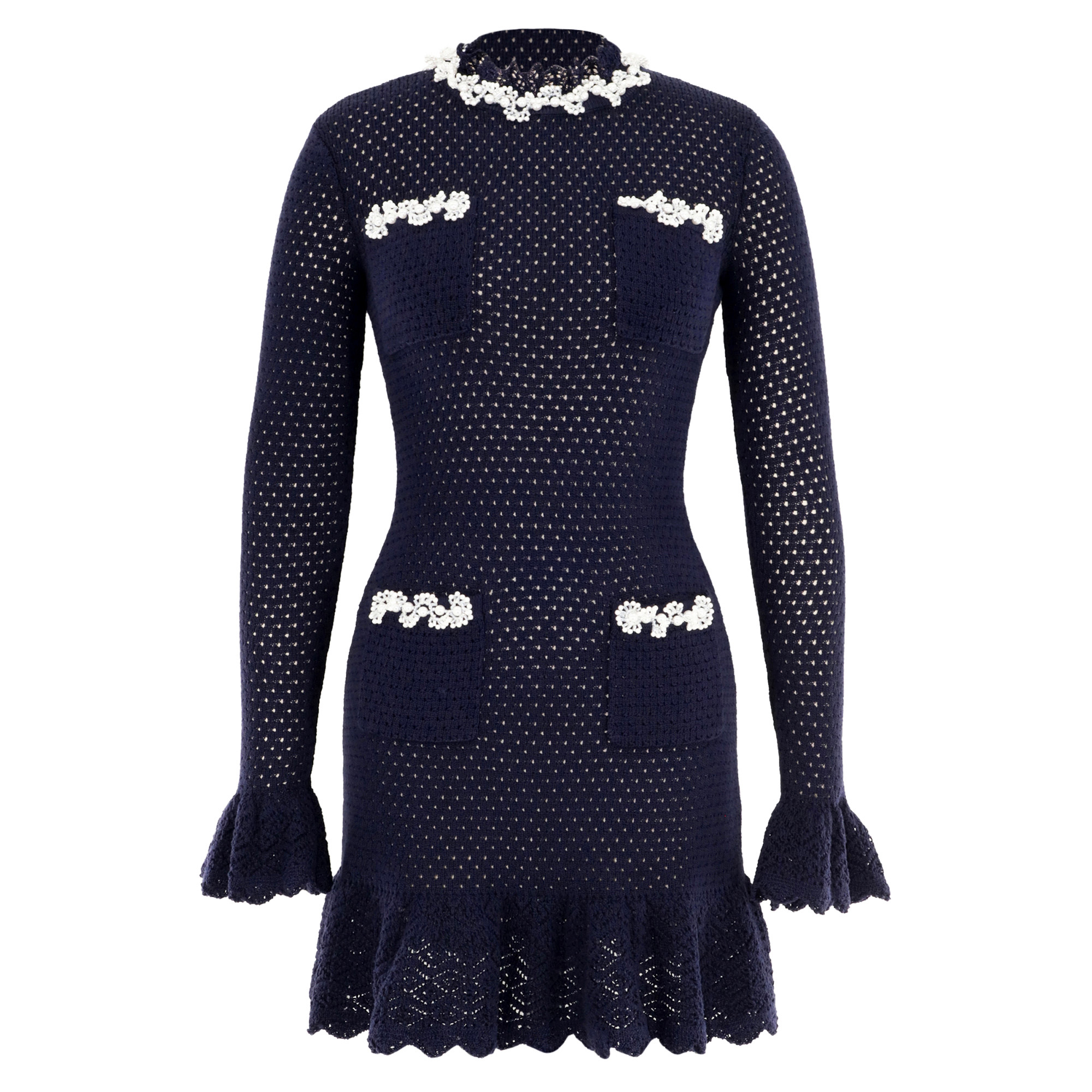 Pearl Trim Knit Mini Dress
