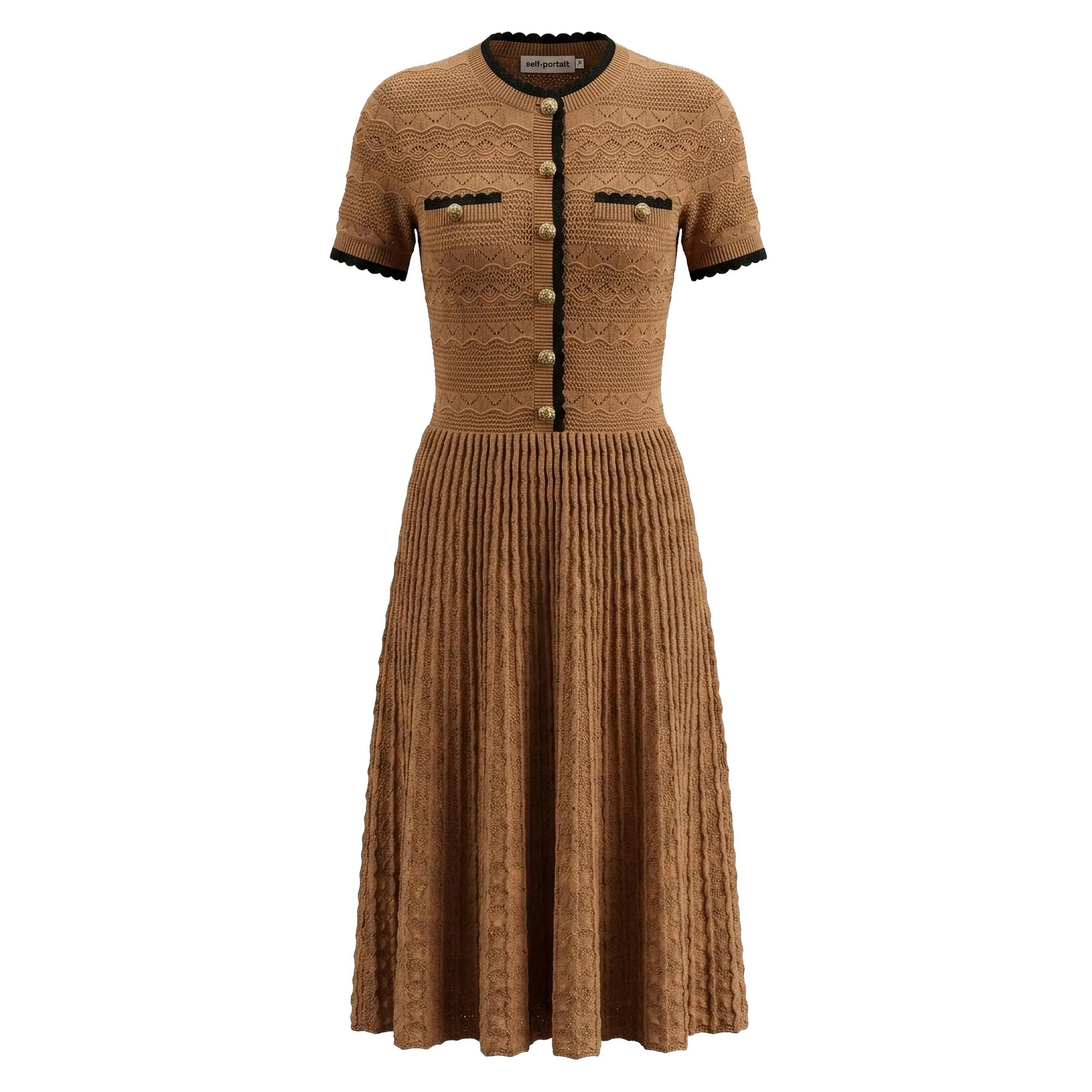 Short Sleeve Pointelle Knit Belted Midi Dress