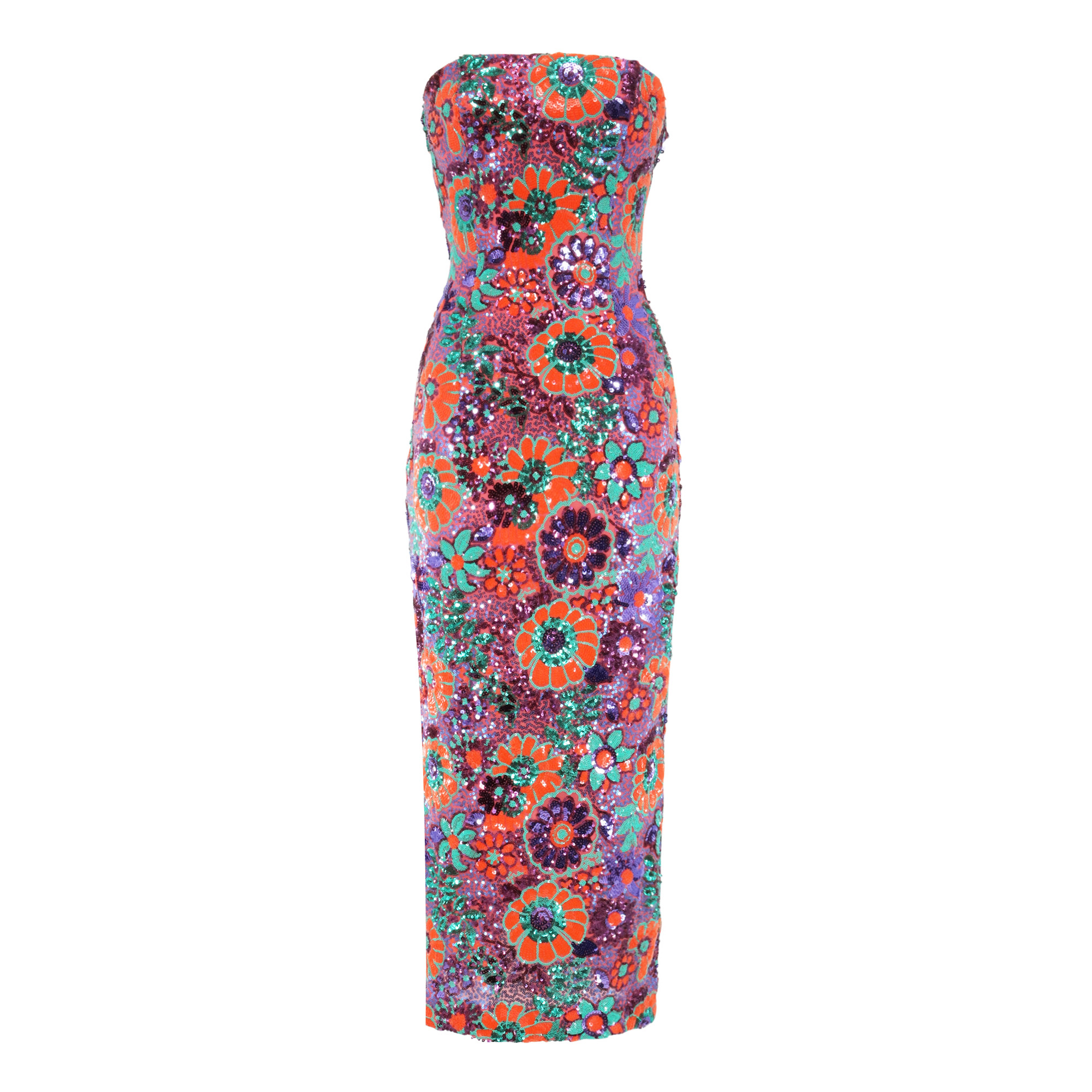 Bonnie Strapless Floral Sequin Midi Dress