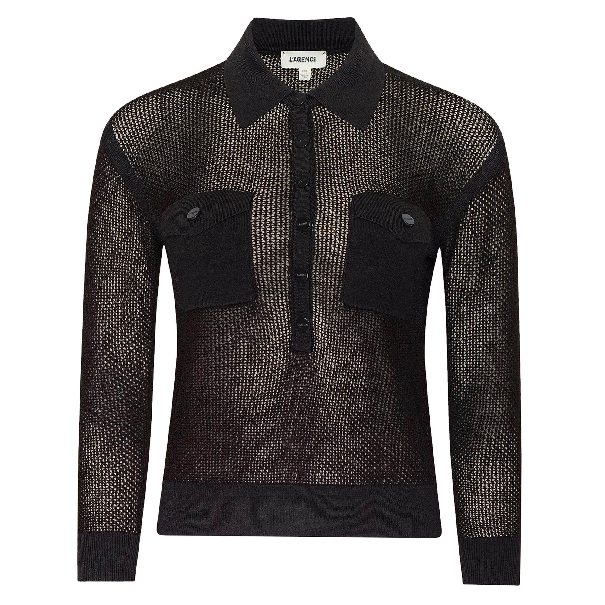 Carine Long Sleeve Pointelle Knit Collared Sweater