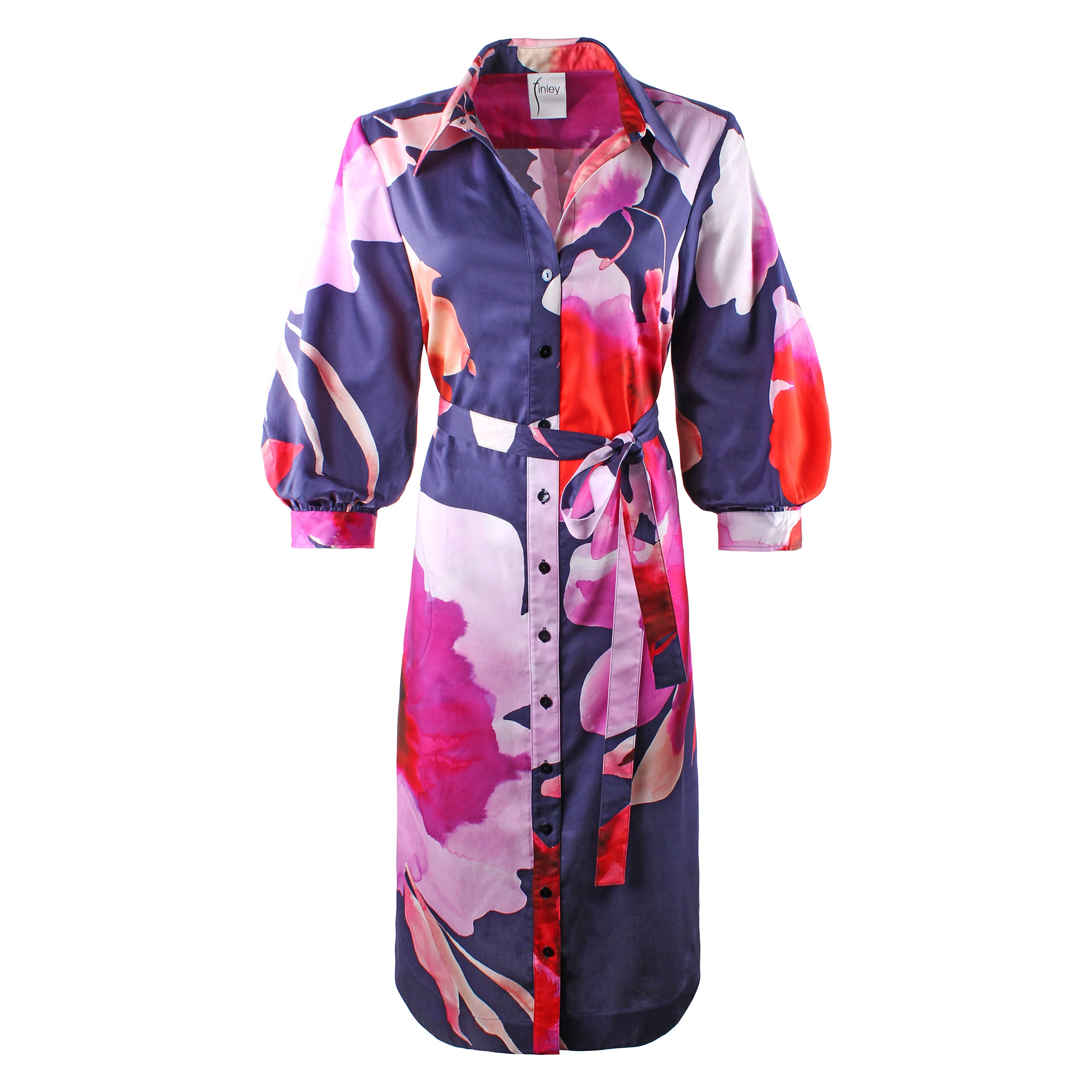 Clementine 3/4 Sleeve Belted Button-Front Midi Dress